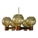 Scandinavian chandelier in mahogany wood and brass