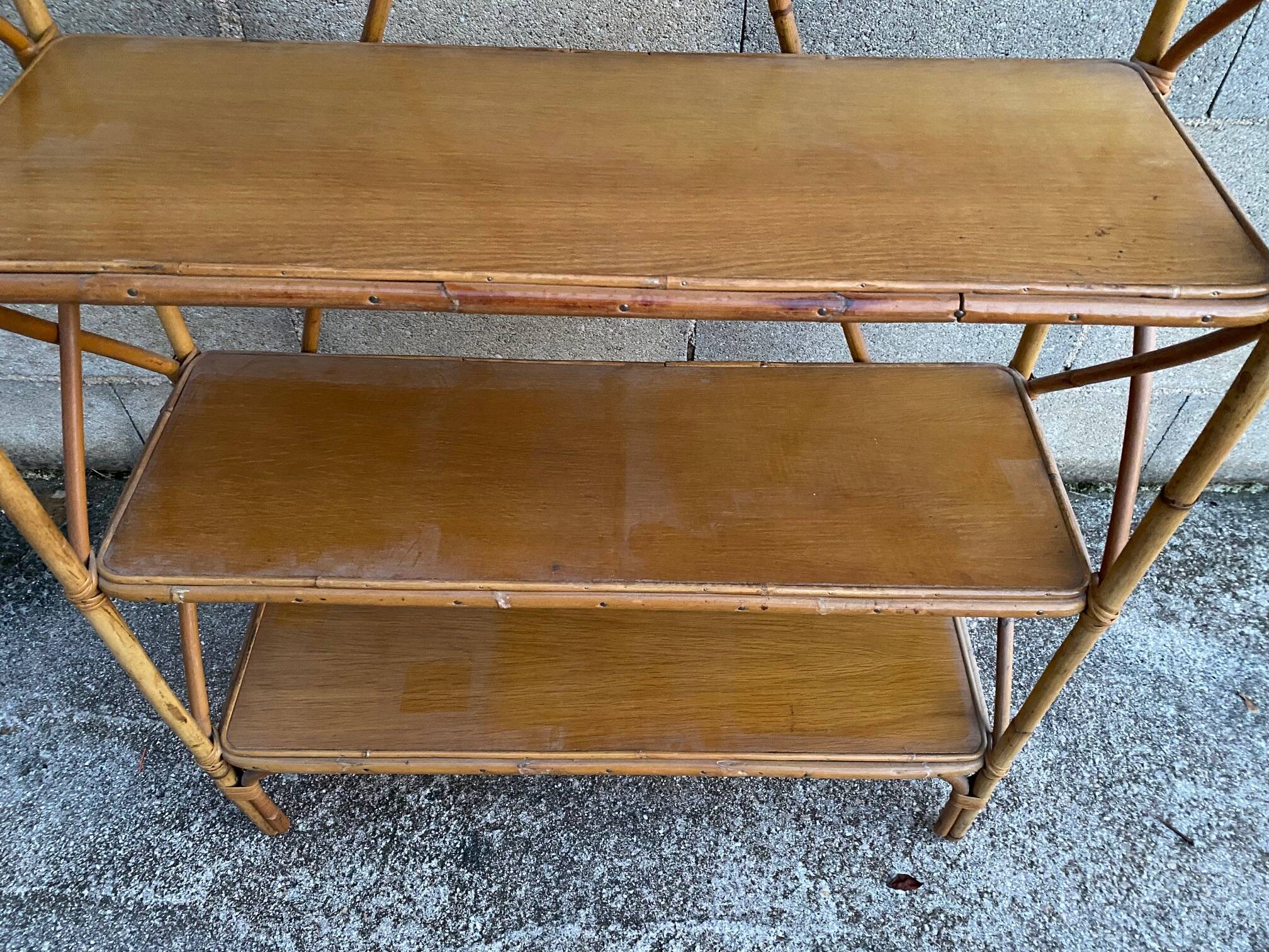 vintage rattan shelf on stand