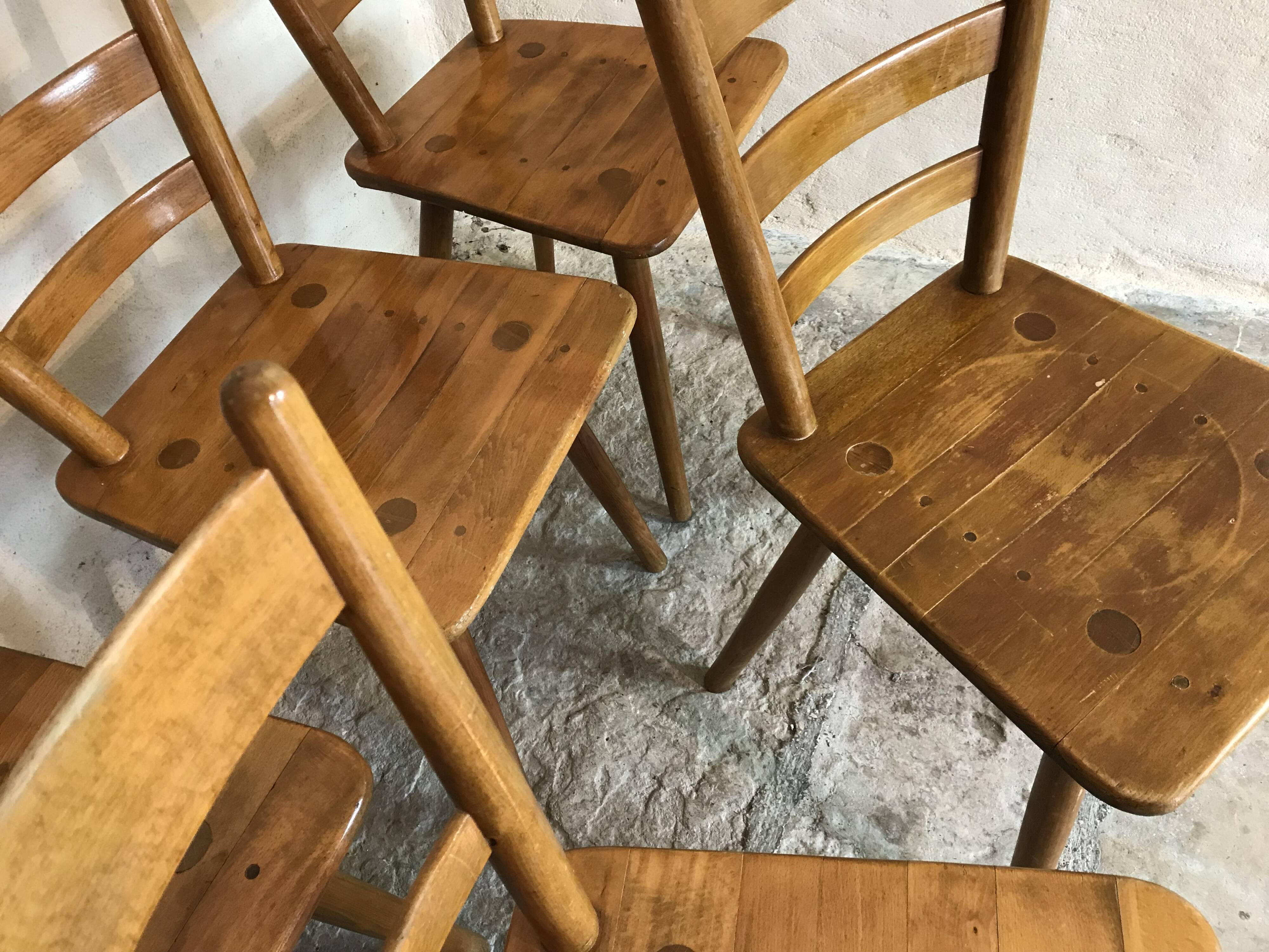 Set of 6 solid beech chairs by Adolf Schneck