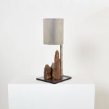 Brutalist lamp signed Philippe Jean steel and red schist 1970