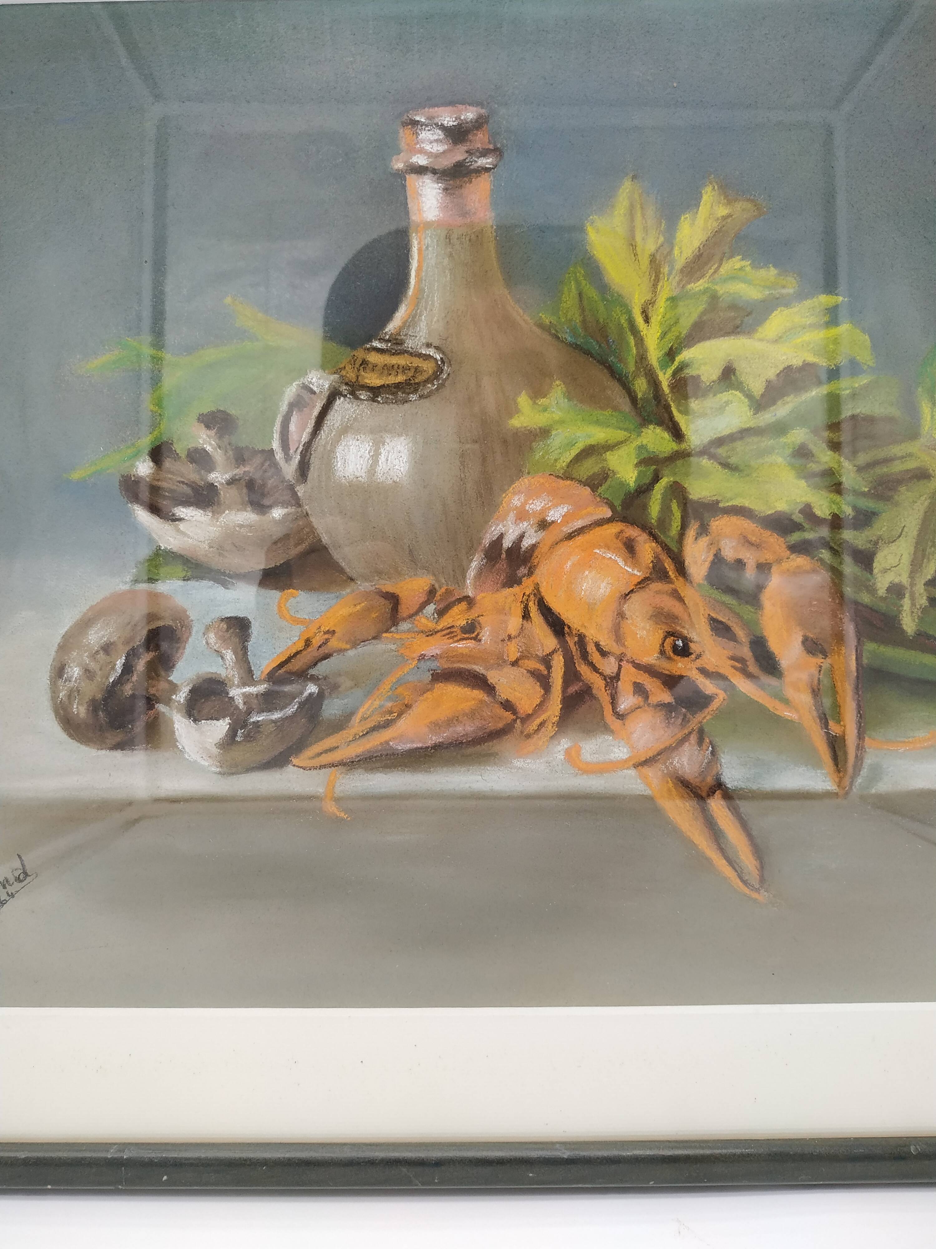 Still life with pastel Breton lobster