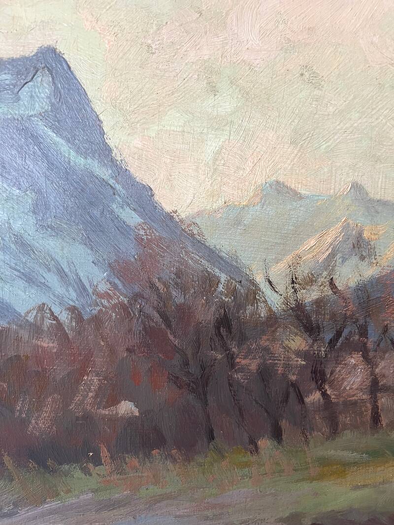 Painting "River of the Alps", Oil on panel, framed