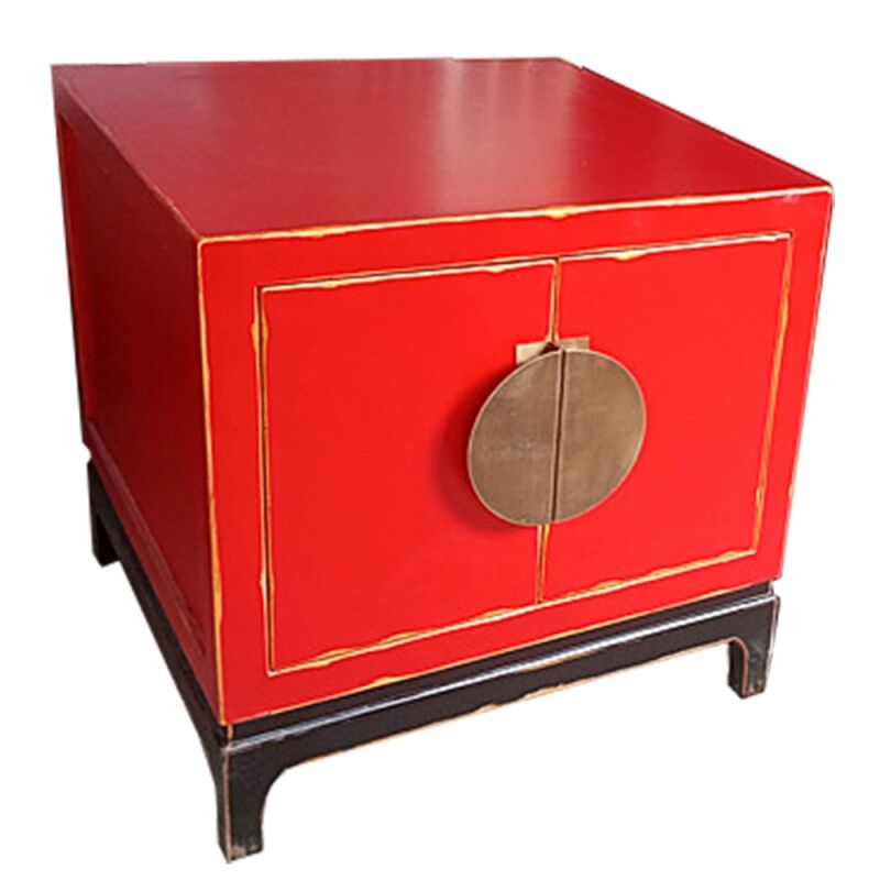 Red Chinese bedside table