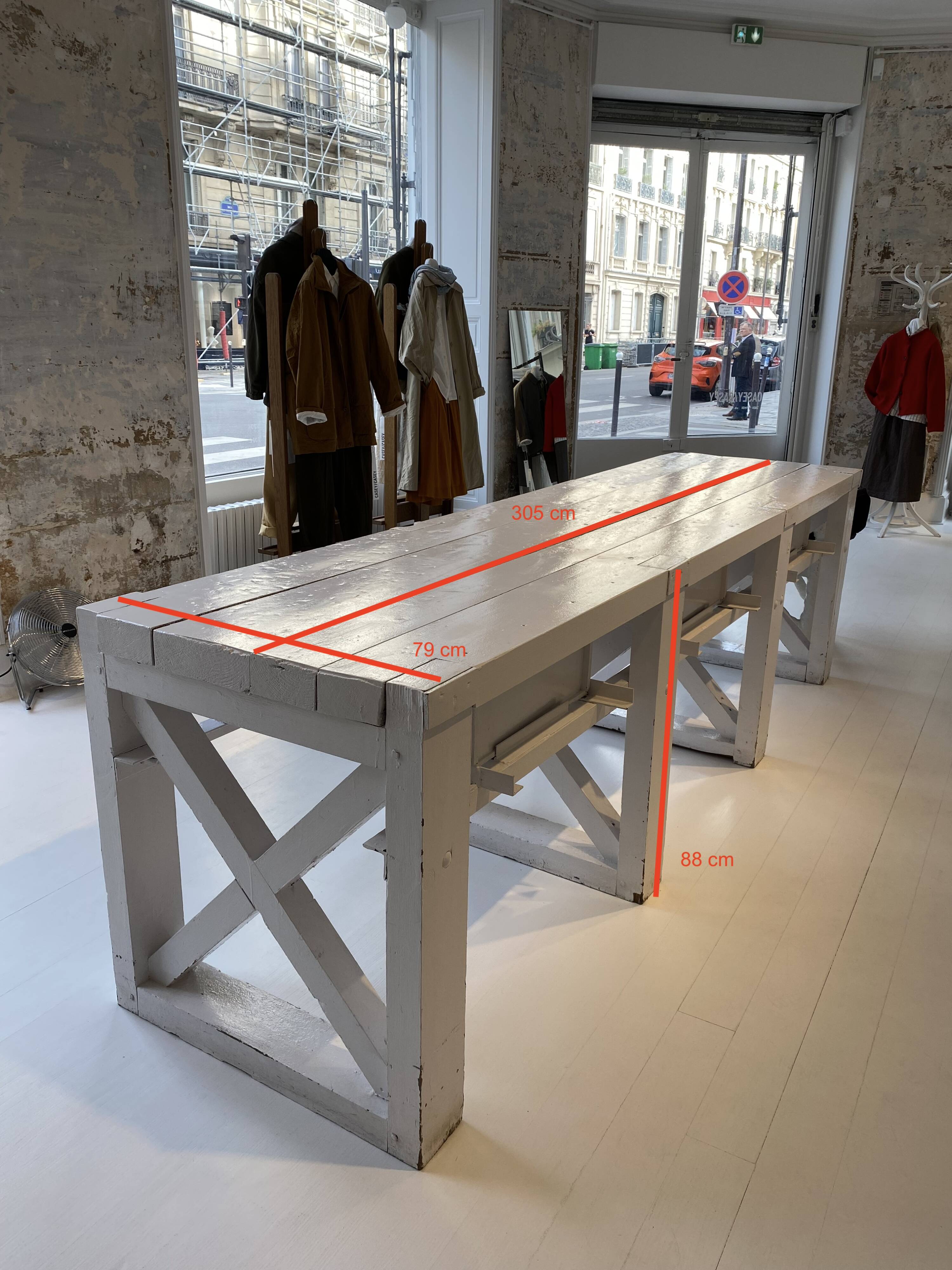 Table de travail - établi ancien en bois peint