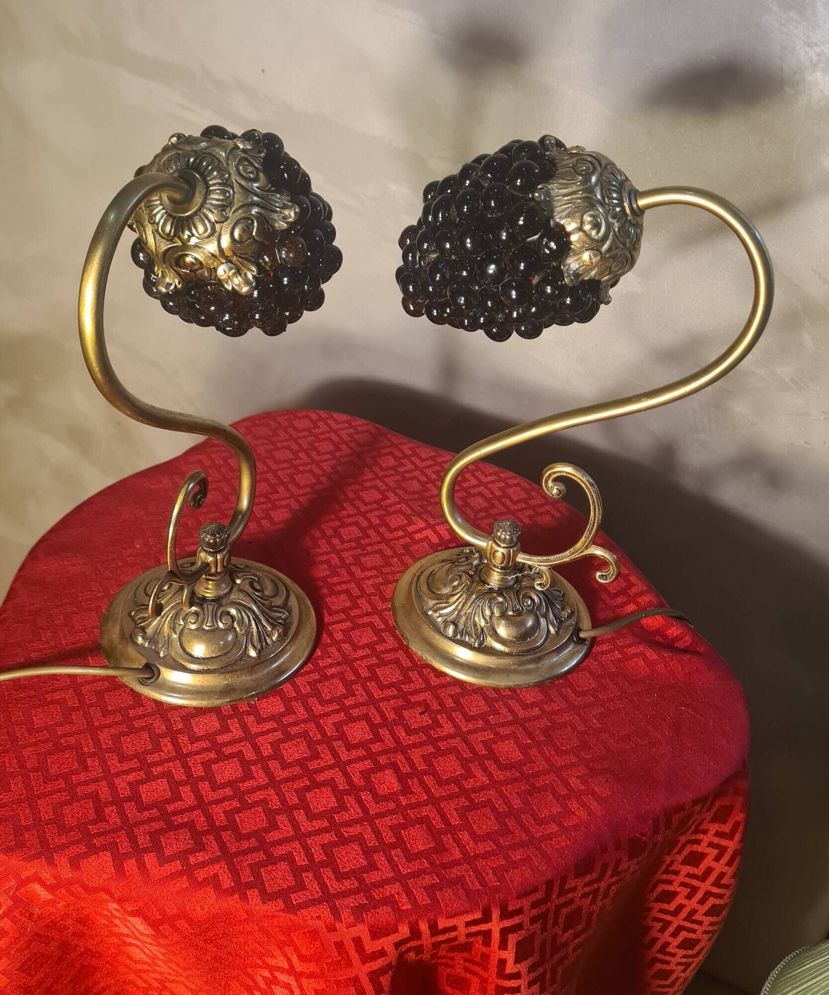 pair of Murano glass lamps bronze brass 1970 electric working 30x21 bedside tables