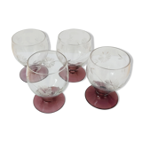 Set of 4 glasses engraved with plum foot