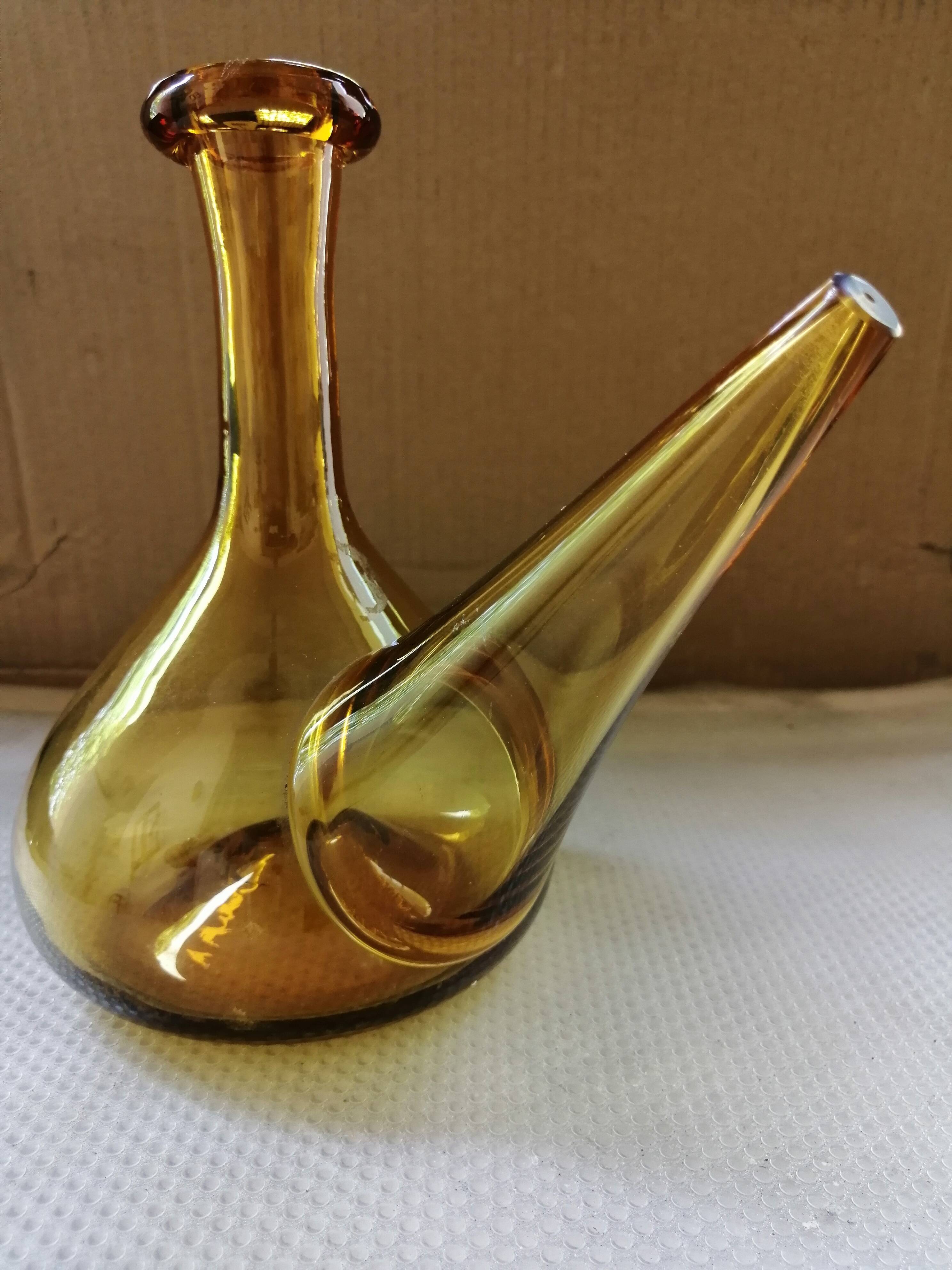 Vintage yellow smoked Catalan carafe