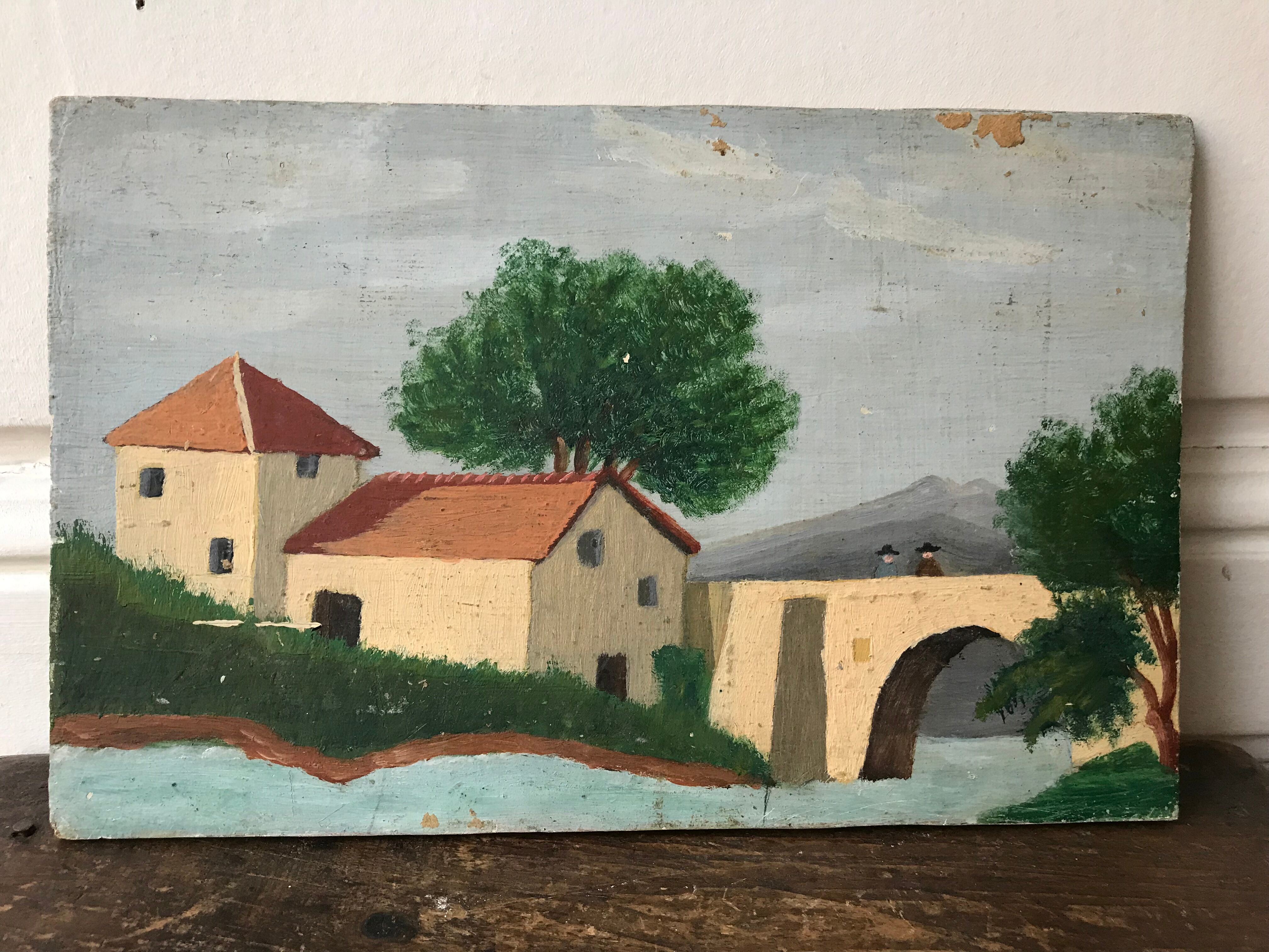 Painting oil old naïve landscape