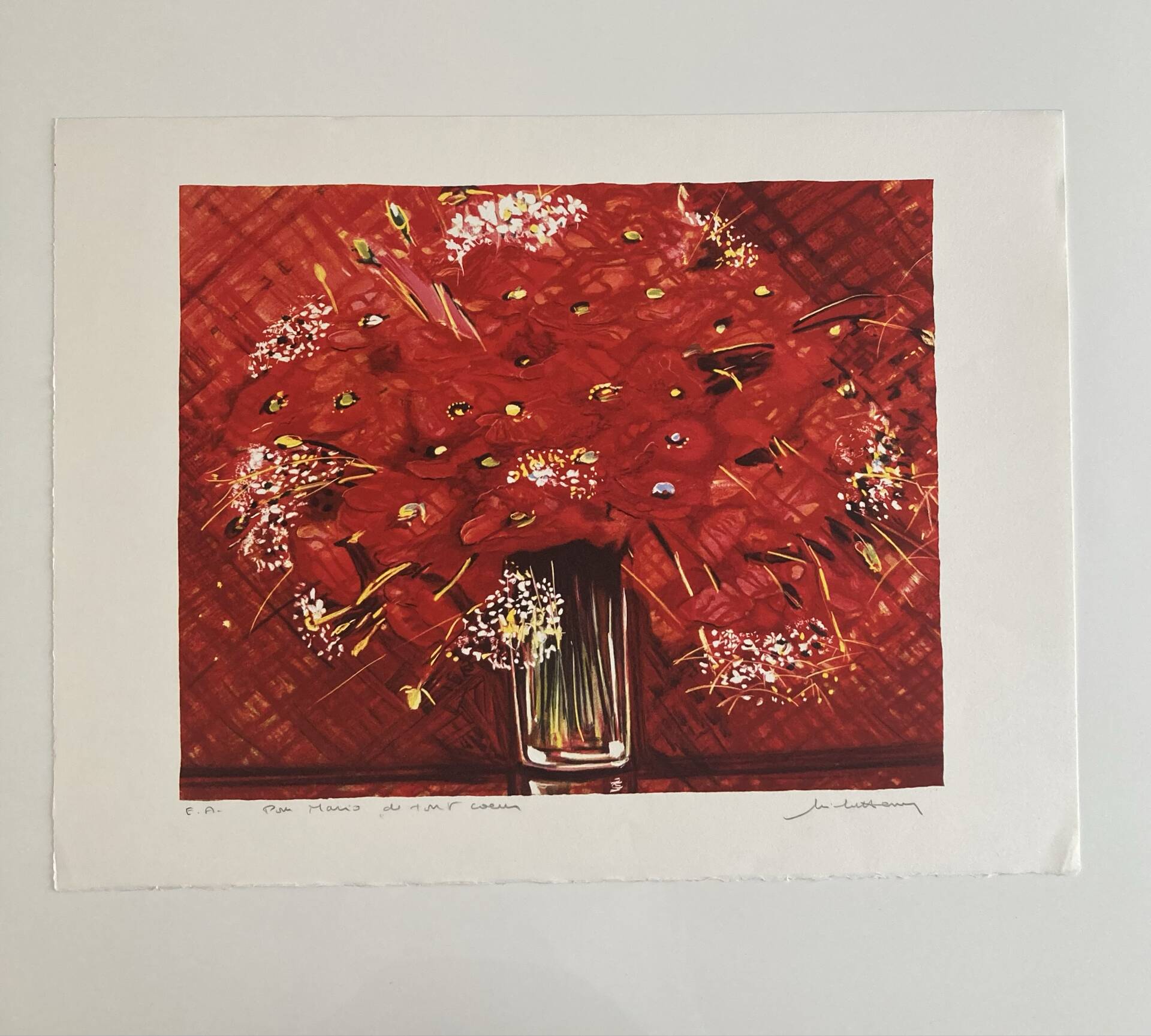 Lithographie (EA) signée Michel Henry - Bouquet Rouge 2005
