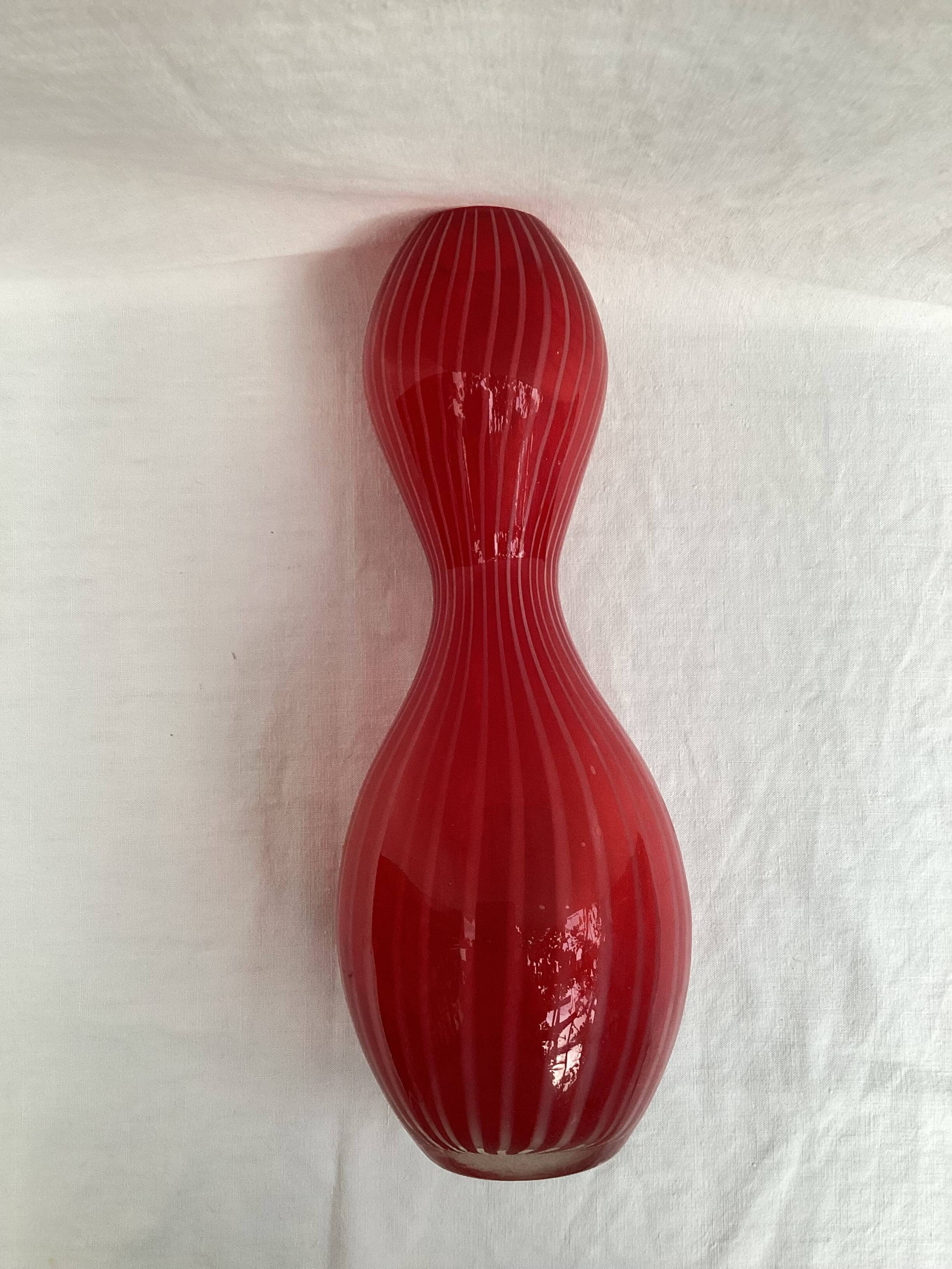Red glass vase dimension: height -33cm- width -12cm-