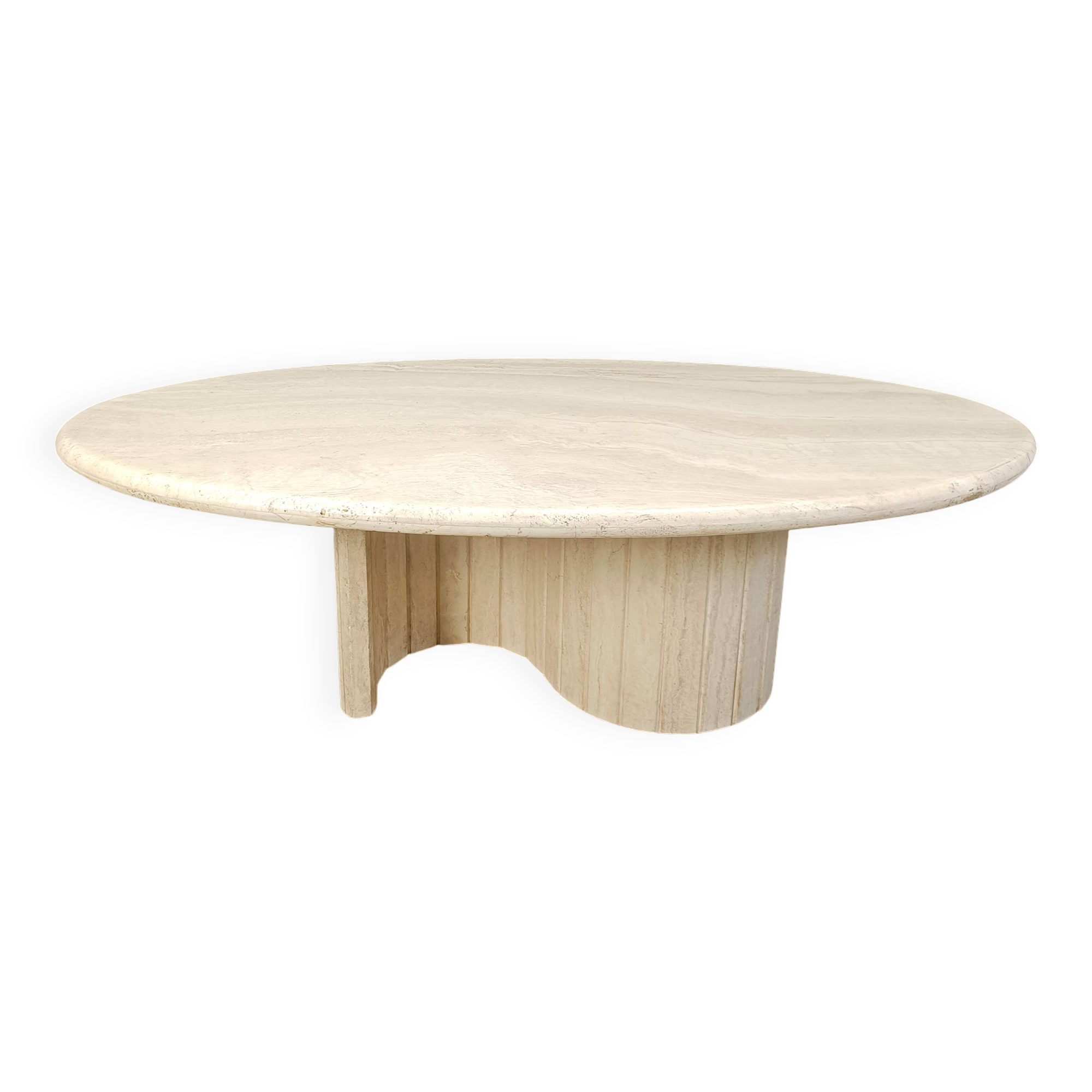 Vintage oval travertine coffee table, 1970s