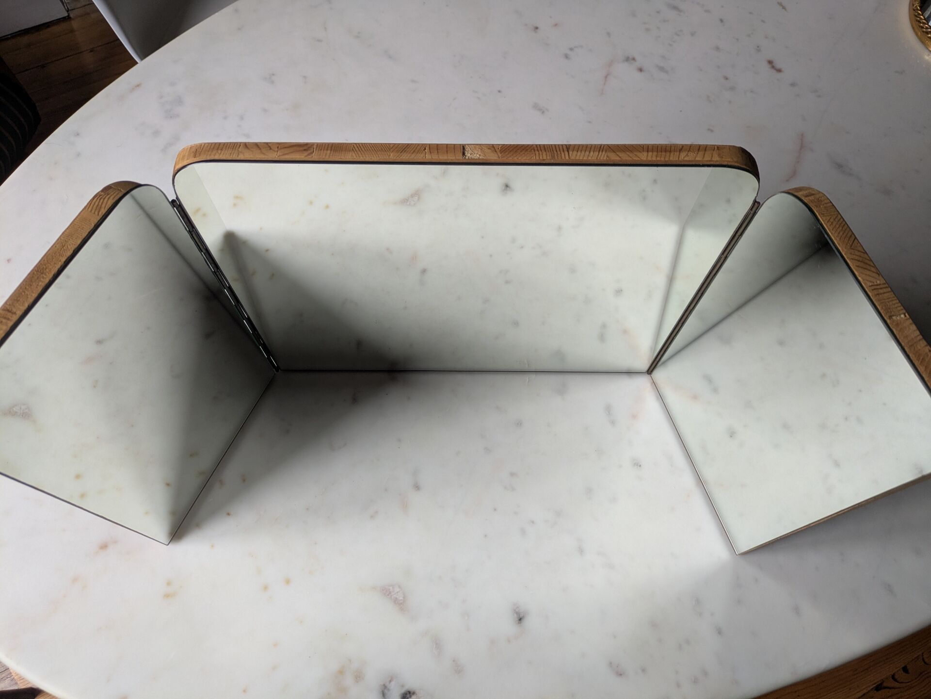 Mid-century tabletop triptych dressing mirror
