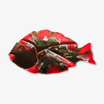 Plat à compartiment apéritif forme poisson en céramique de vallauris 37 cm