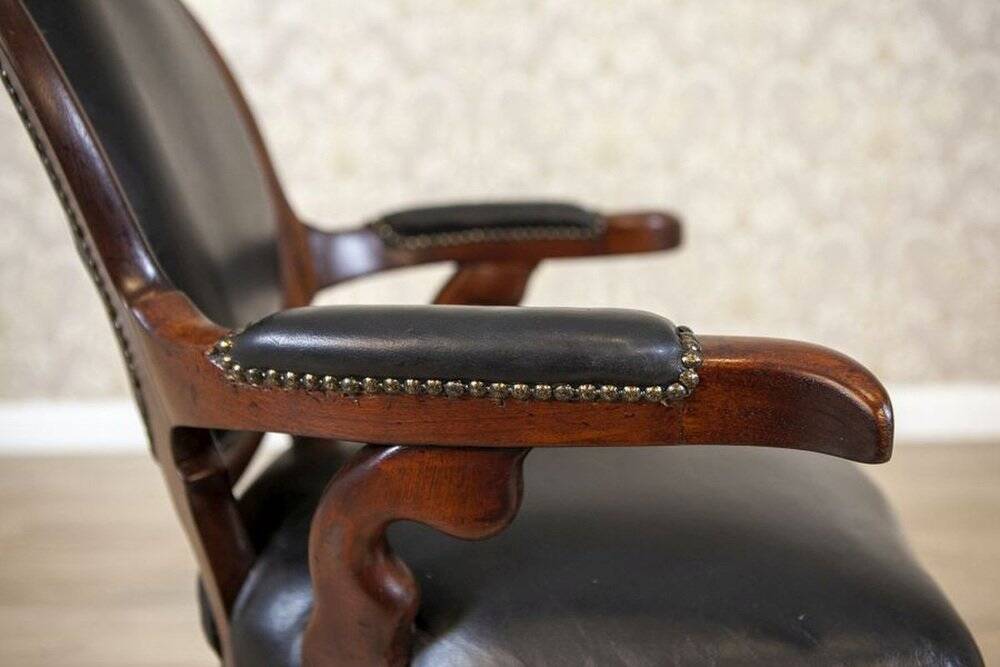 Late 19th Century Mahogany Armchair in Black Leather, 1890s