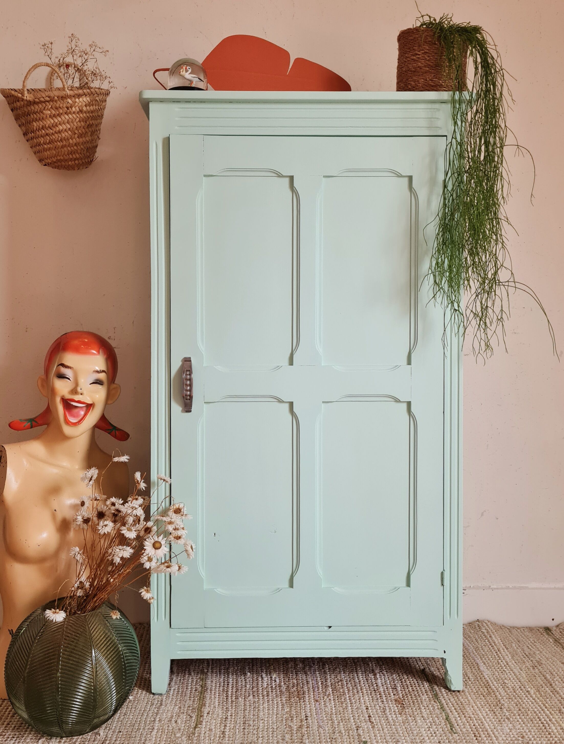 Parisian wardrobe small format soft green interior terracotta