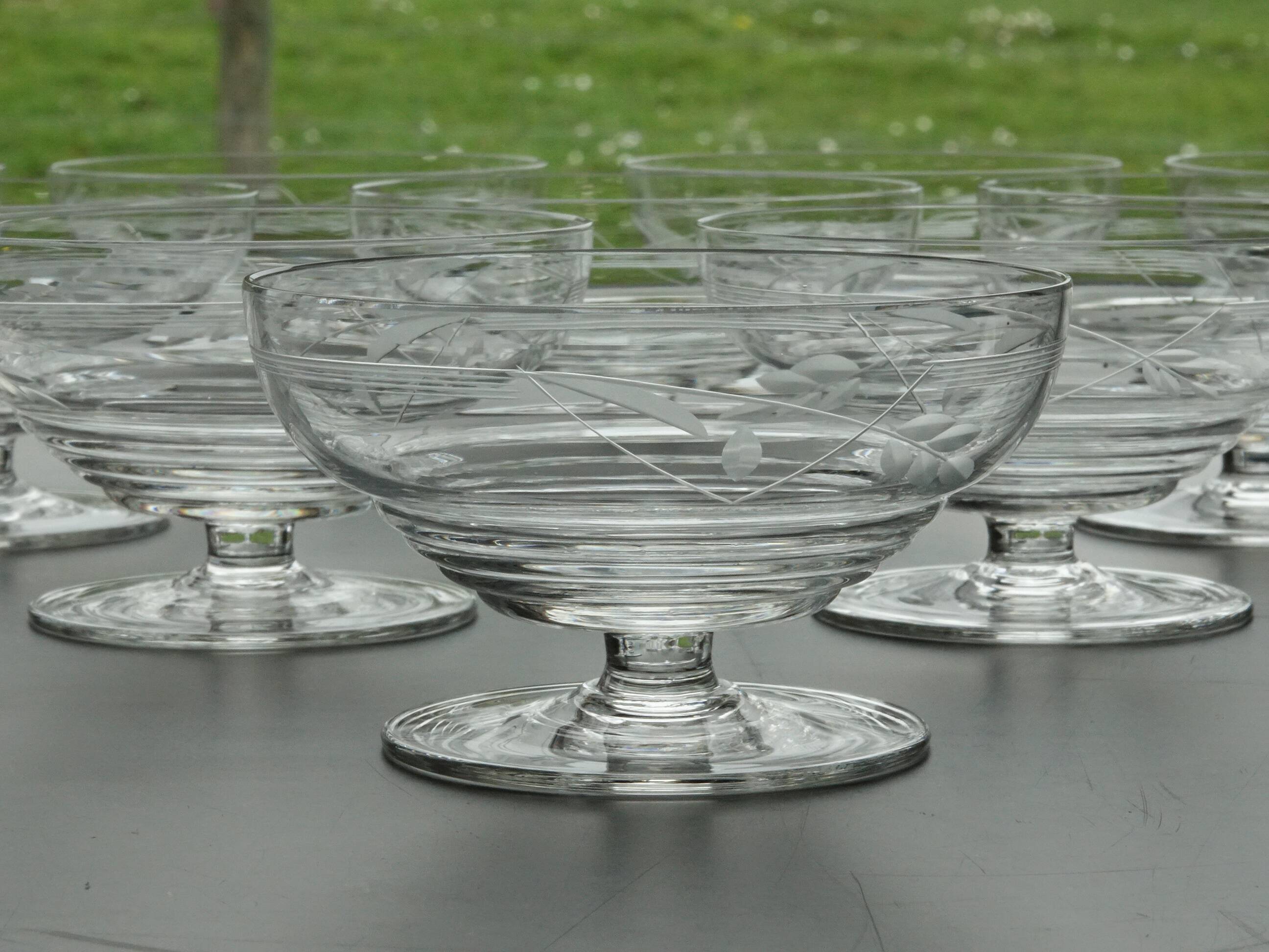Set of 10 Art Deco crystal champagne glasses from Czechoslovakia