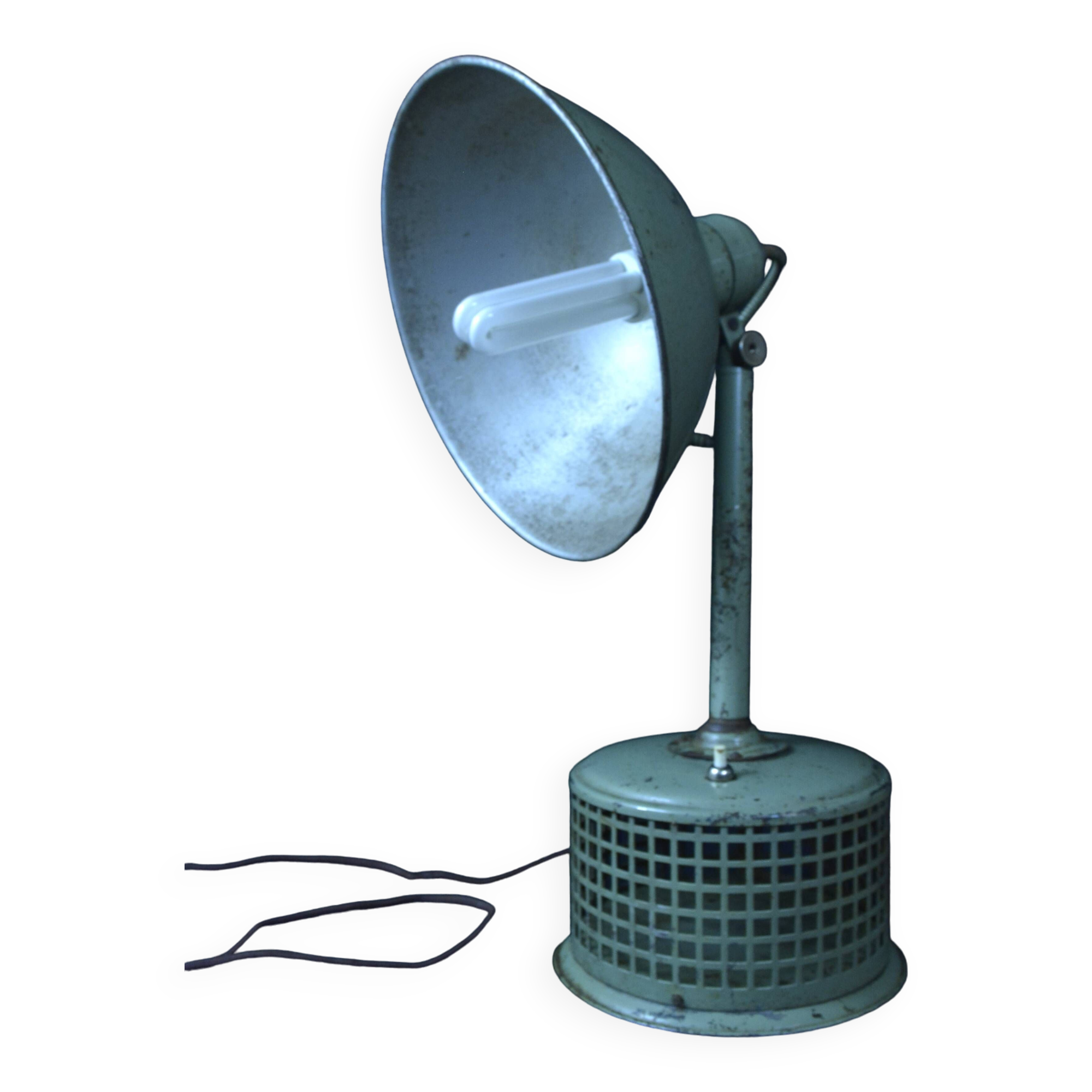 Industrial metal parabola lamp.