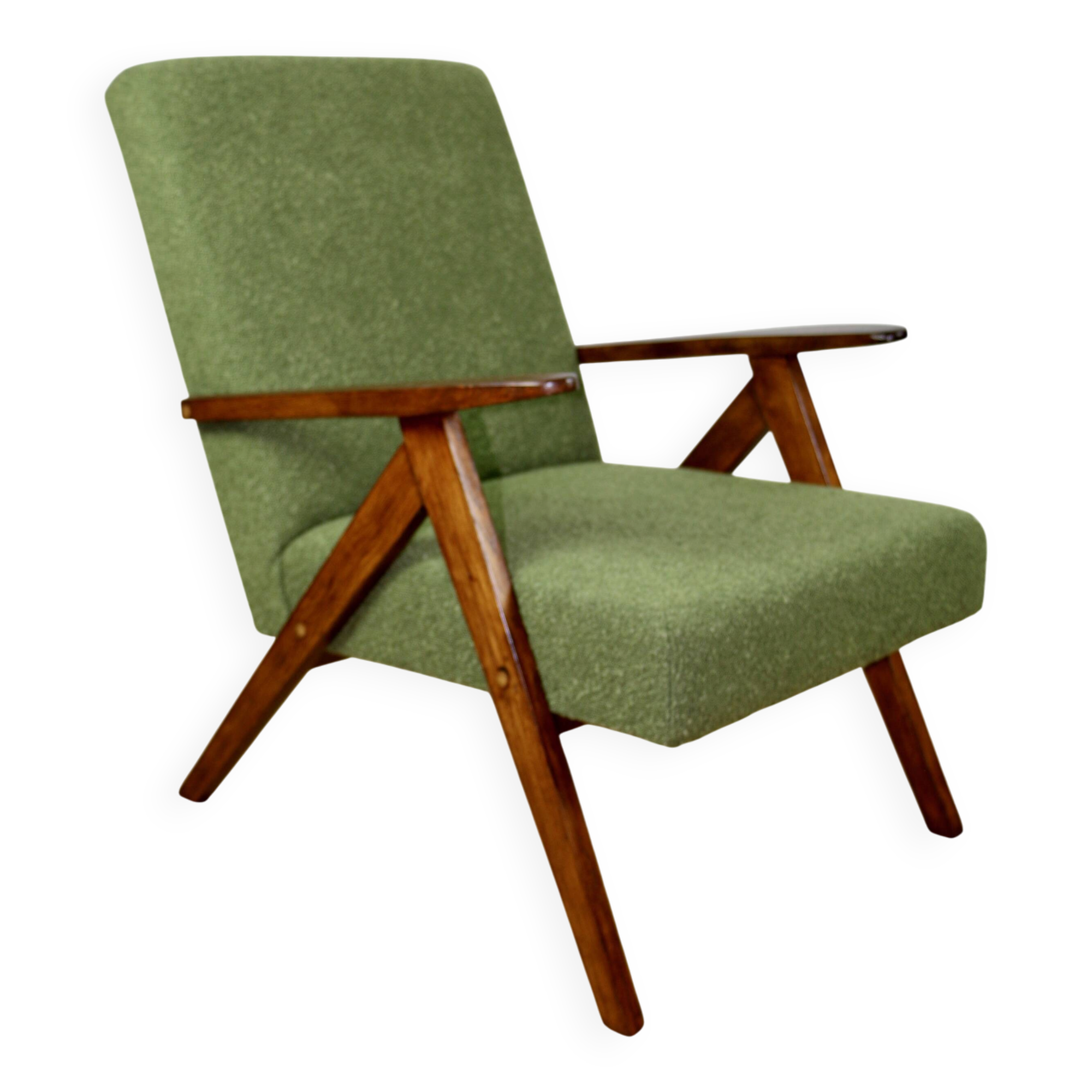 Vintage armchair B-310 VAR green boucle dark structural wood 1970s