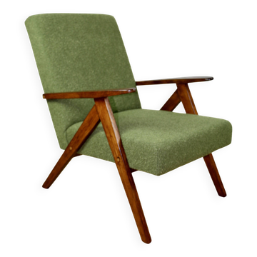 Vintage armchair B-310 VAR green boucle dark structural wood 1970s