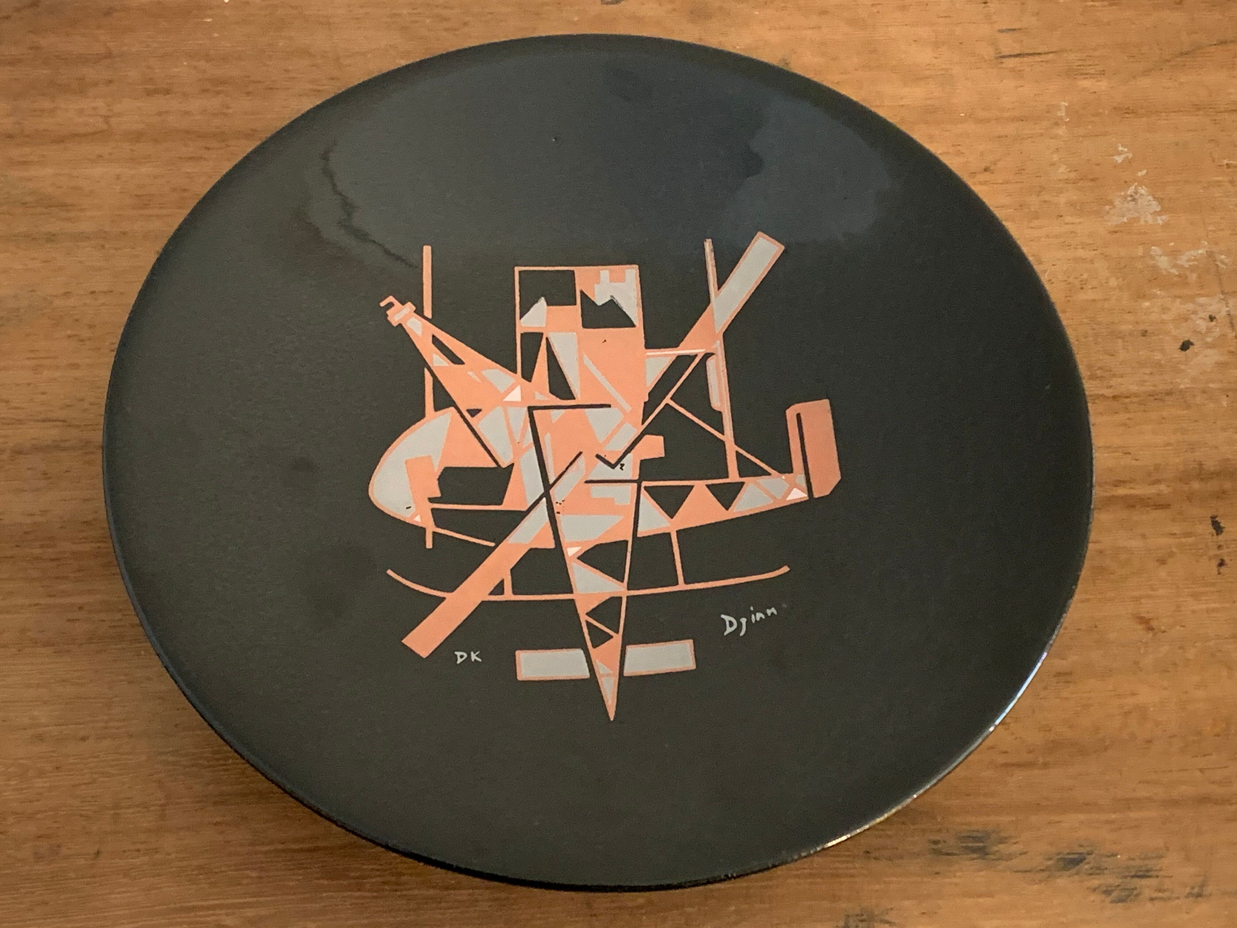 Empty Djinn enamelled black ceramic pockets, helicopter aviation theme