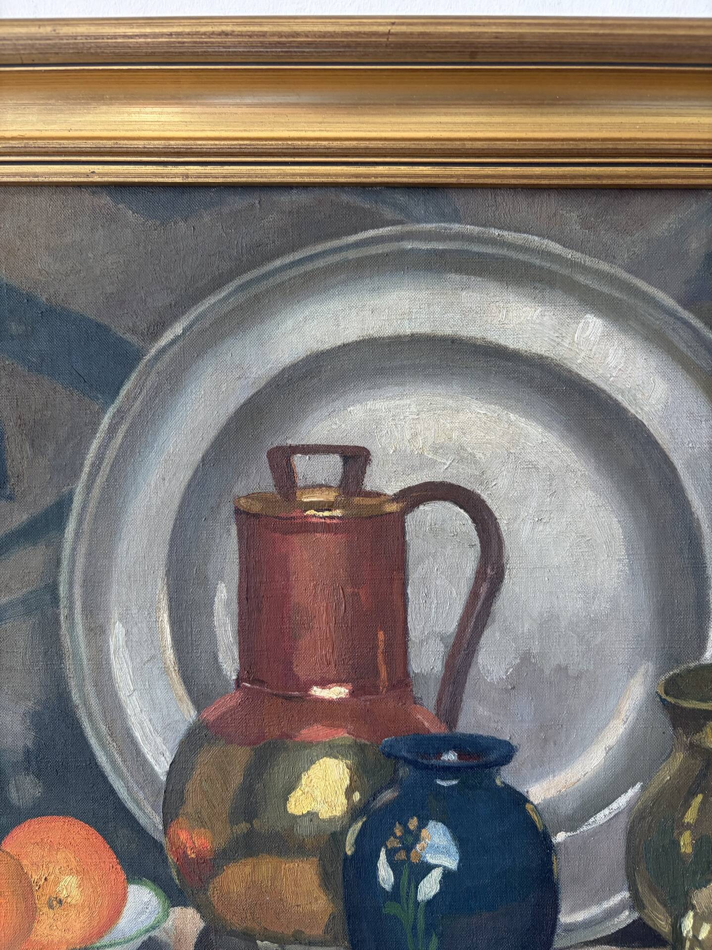 Still life on checked tablecloth, oil on canvas signed N Bonté.