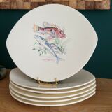 6 anciennes assiettes à poisson en faïence salins france vintage ovales