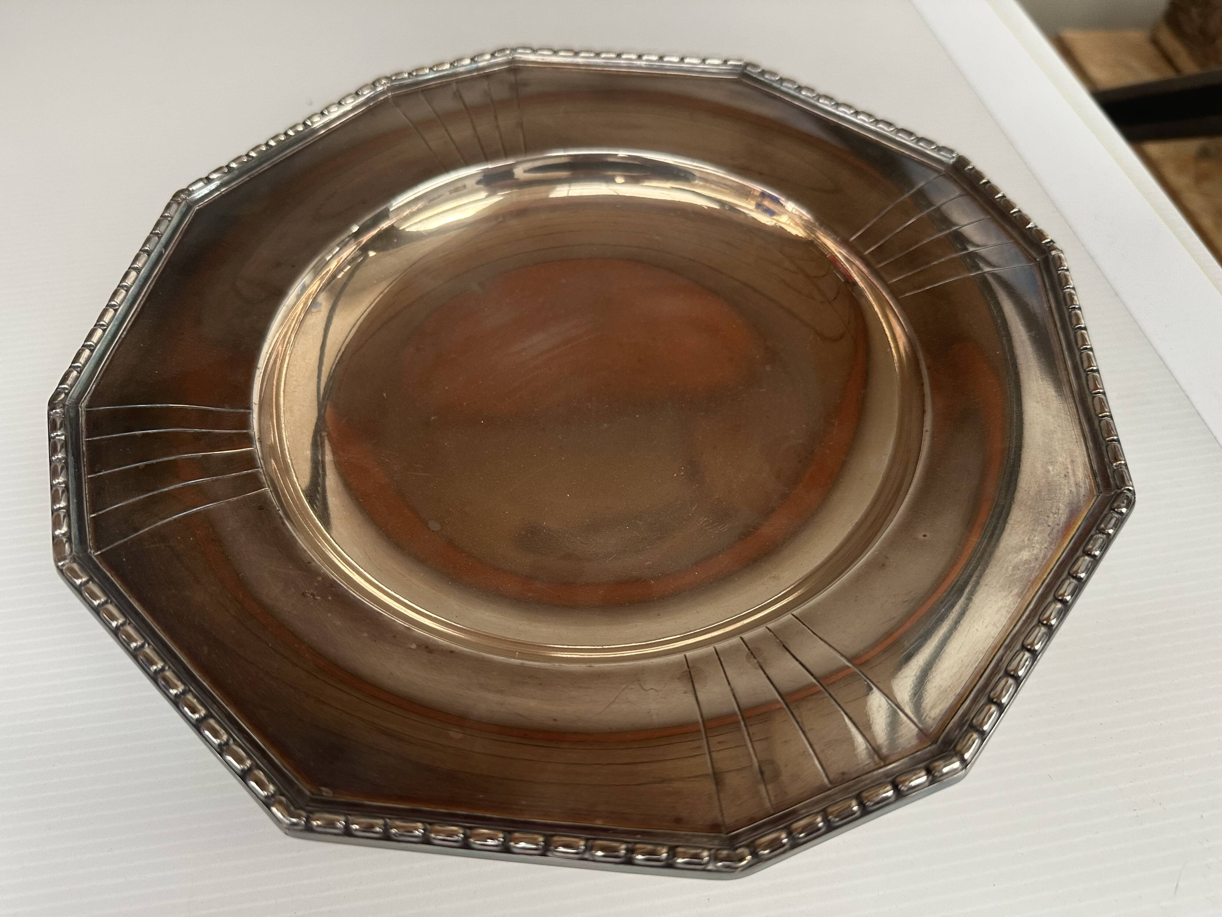 Art Deco Silver Metal Centerpiece - Octagonal Shape