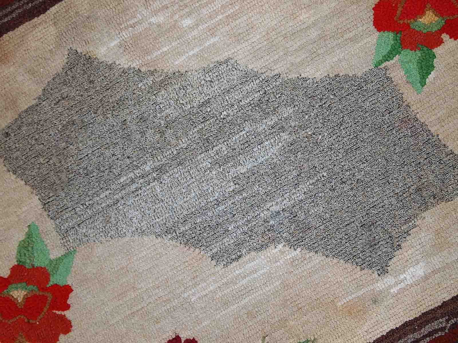 Old American Carpet Hooked handmade 78cm x 138cm 1920s, 1C705
