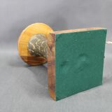 1940s restored brass table lamp with wooden base and glass shade