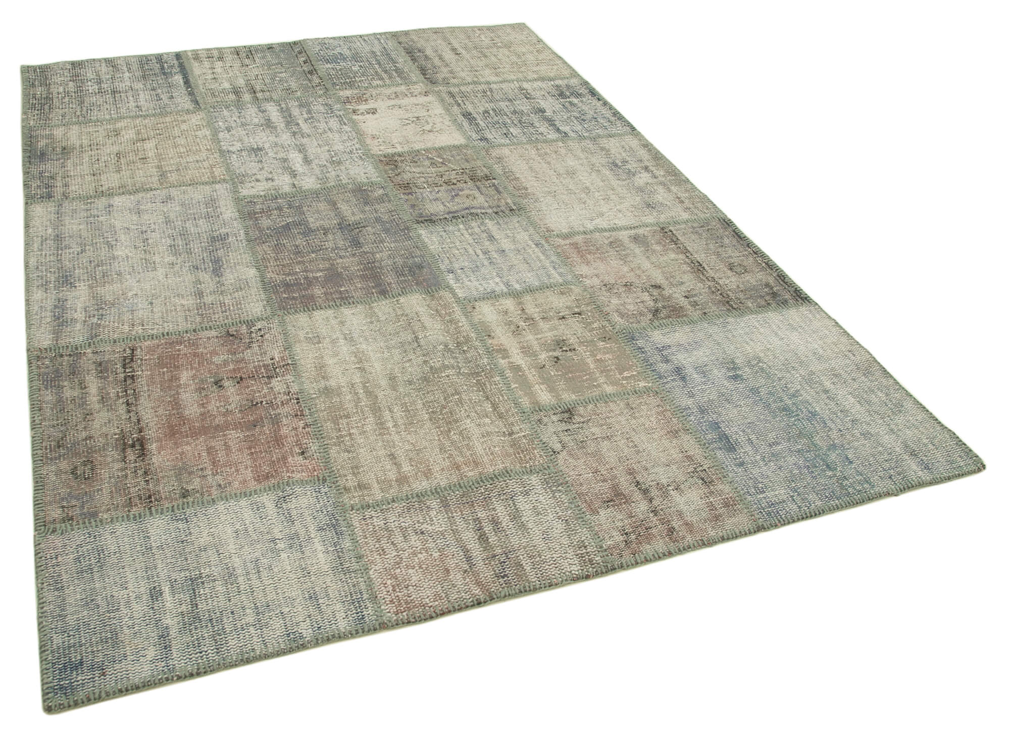 Handwoven oriental overdyed 176 cm x 243 cm grey patchwork carpet