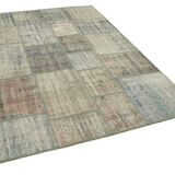 Handwoven oriental overdyed 176 cm x 243 cm grey patchwork carpet
