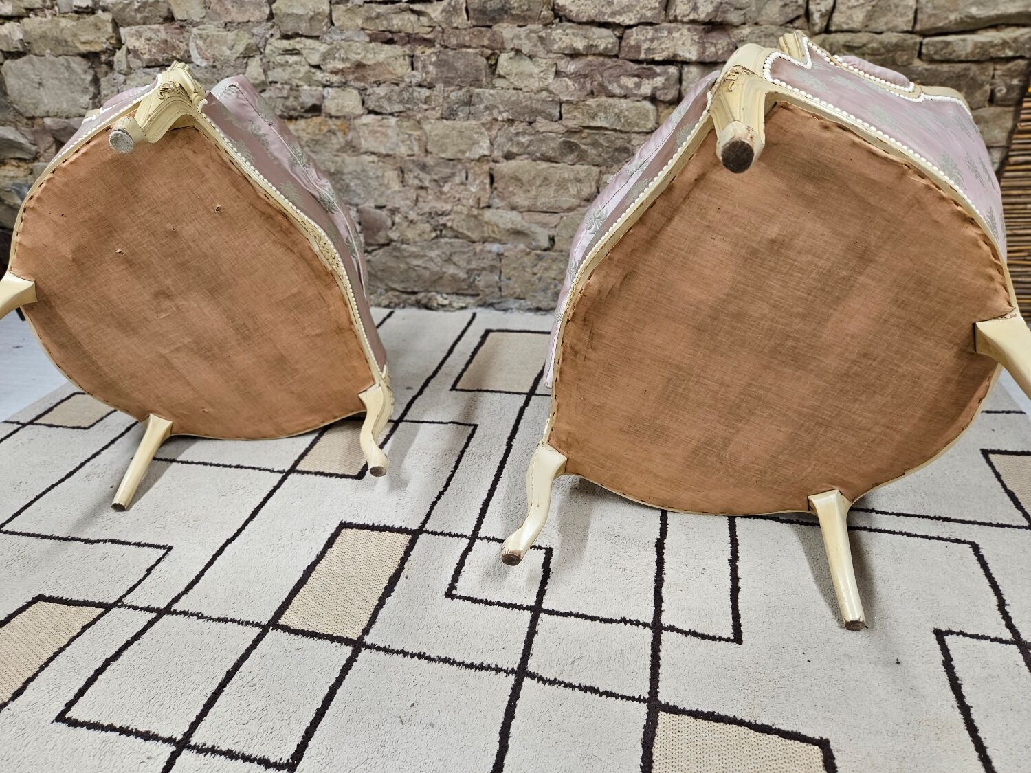 Pair of 1960s silk bergère armchairs