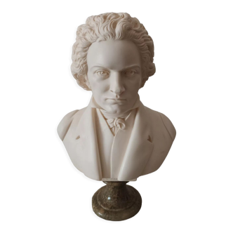 Bust of Beethoven in alabaster signed Giannelli on green marble base