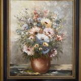 Painting signed Mogisse – Original oil painting, bouquet of flowers (with
