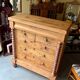 Support furniture, 6-drawer chest in turned pitch pine.