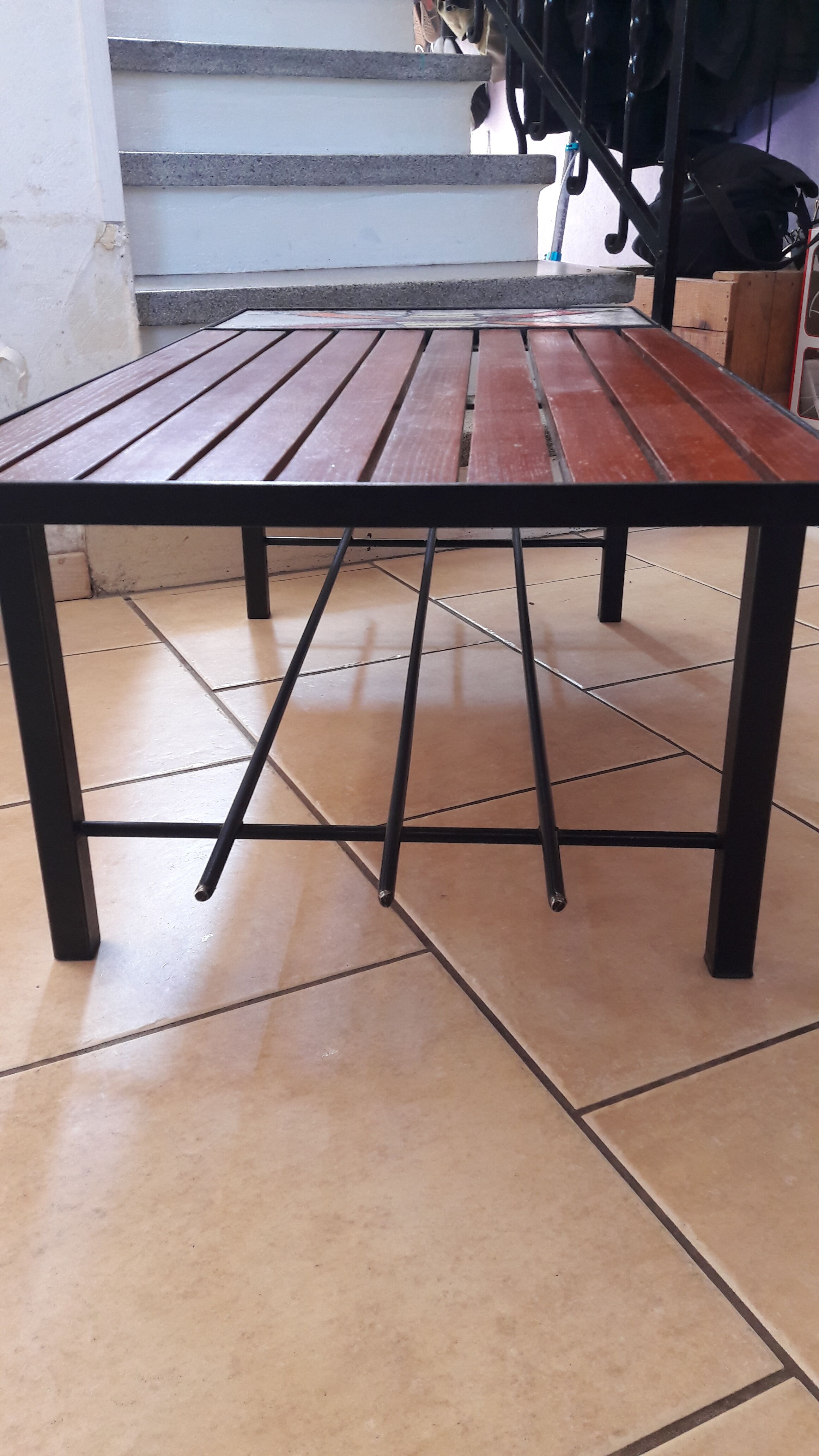 Coffee table tray teak ceramic signed MJR 60s