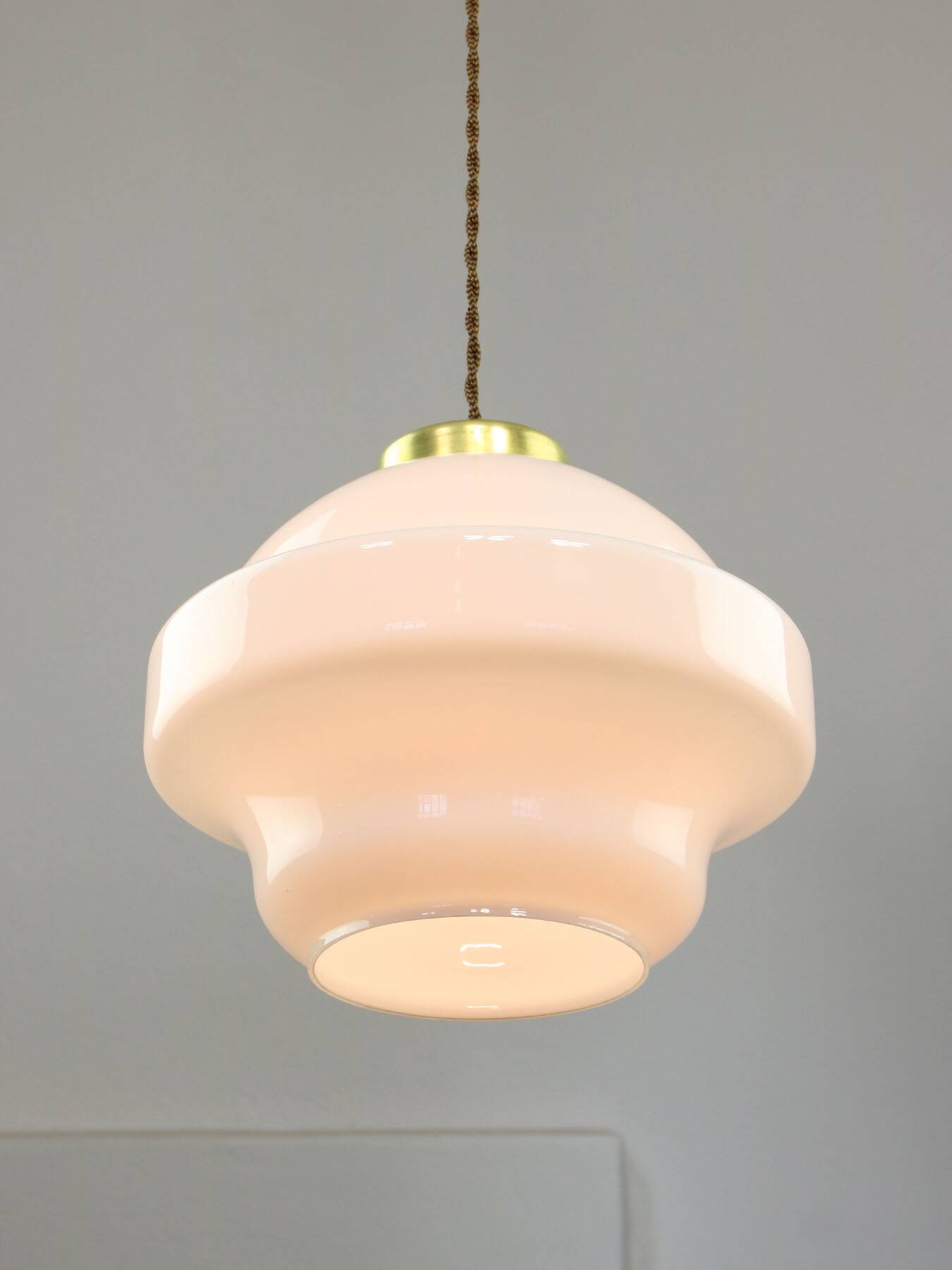 Mid-Century Italian Opaline and Brass Pendant Lamp
