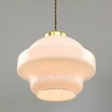 Mid-Century Italian Opaline and Brass Pendant Lamp