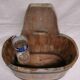 Tub / seille in laid, old swiss wooden cache pot planter, savoie