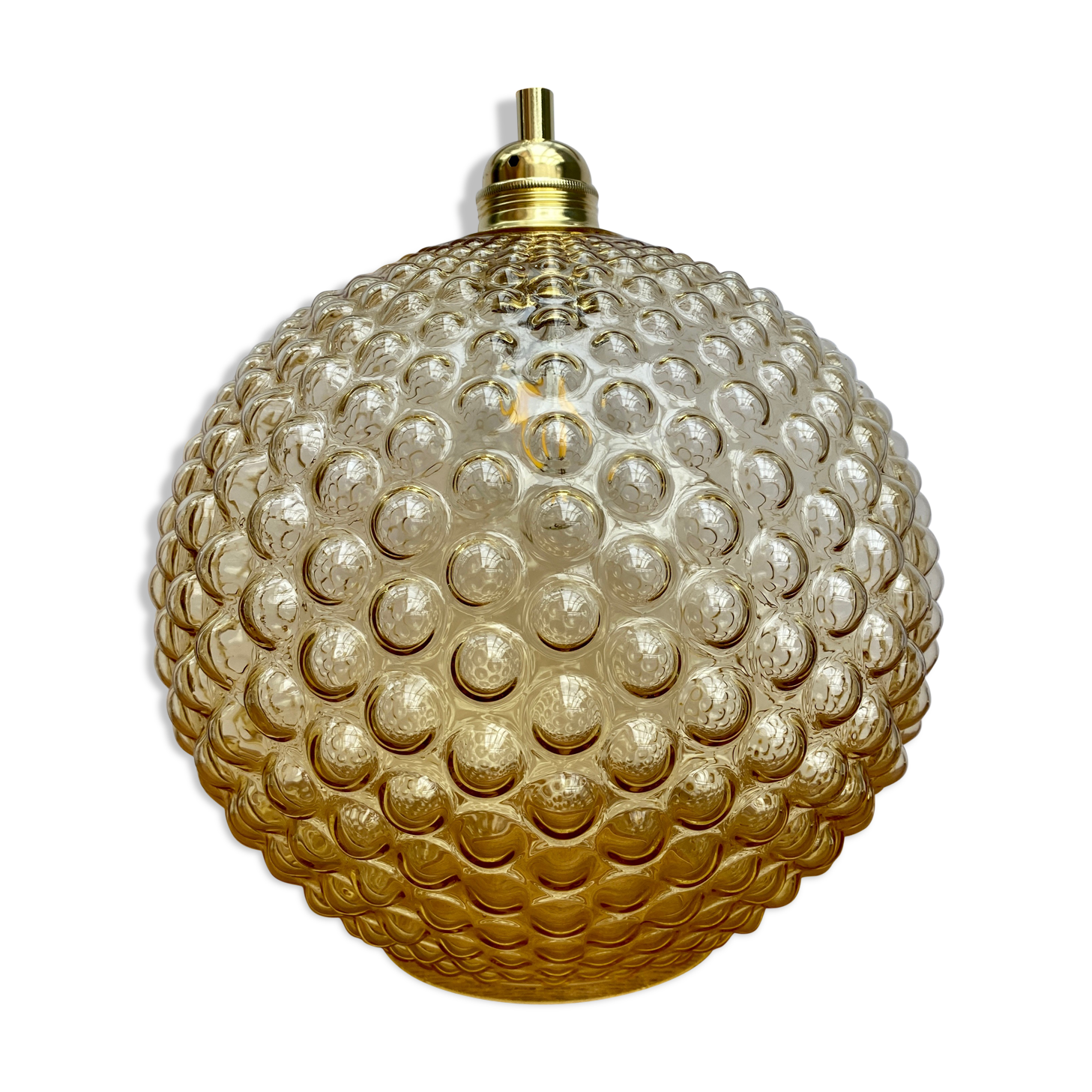 Vintage amber glass globe hanging lamp