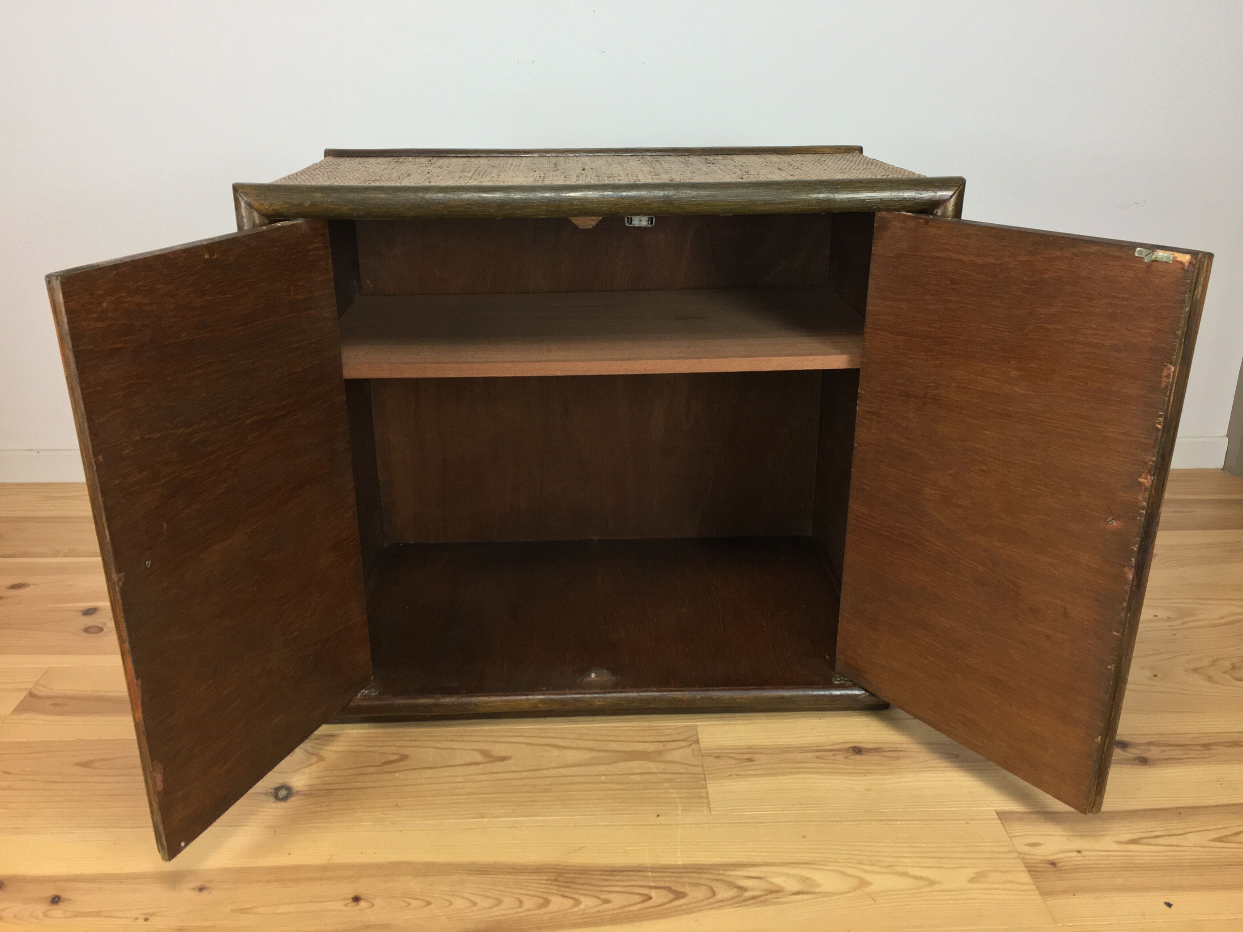 2-door woven rattan dresser, 70s