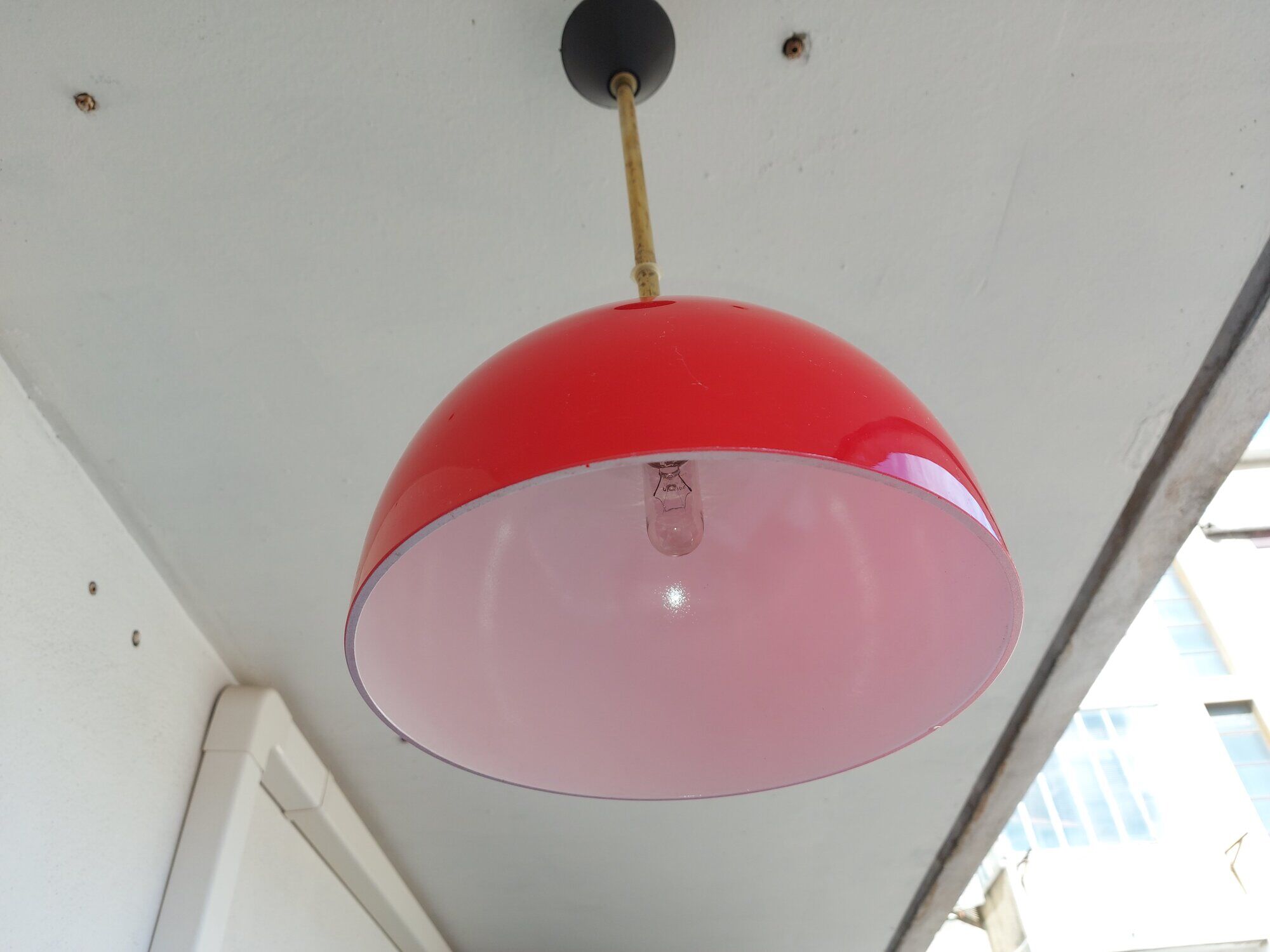 Vintage hanging lamp in red opaline of the 50/60