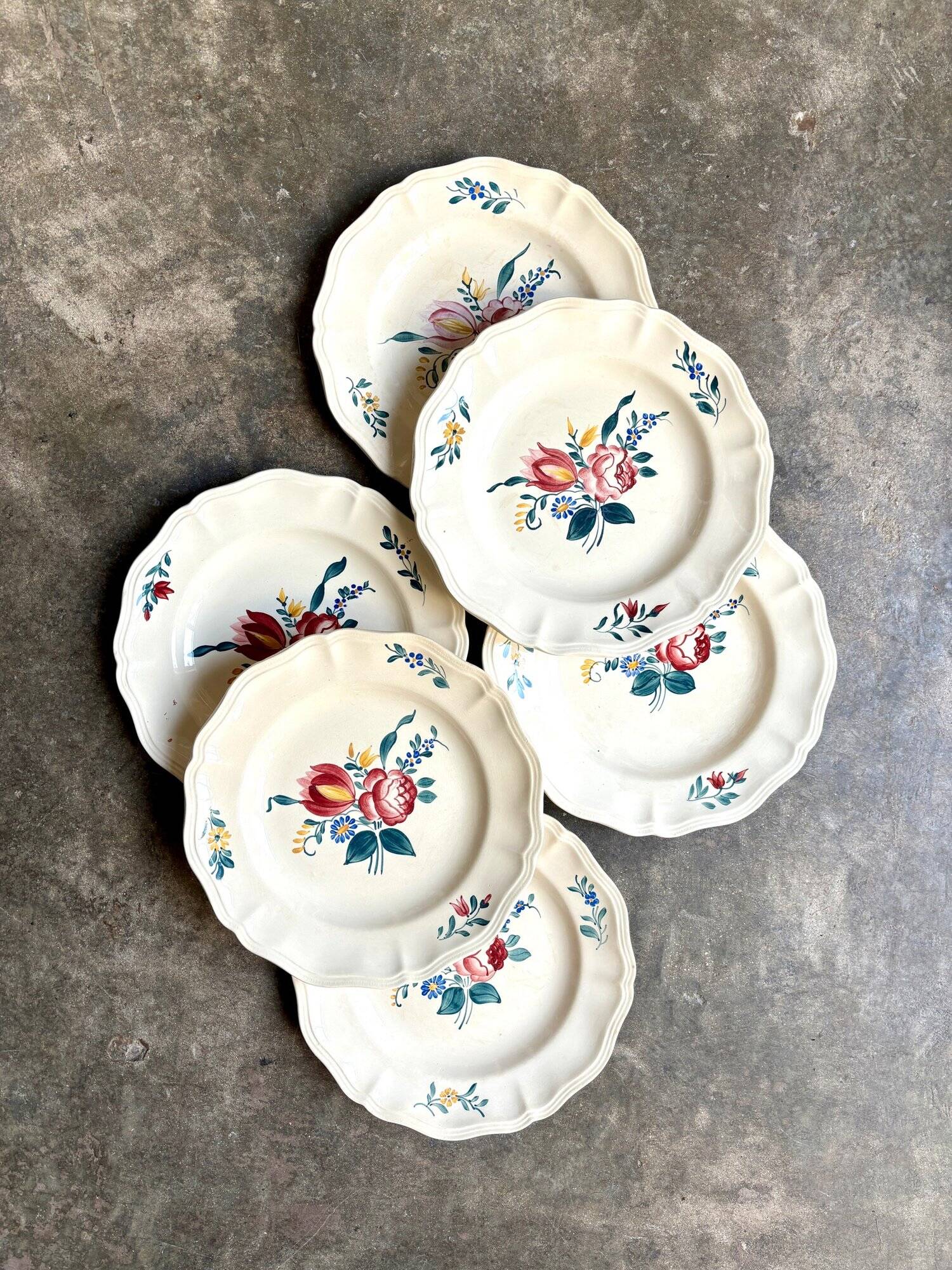 6 flat plates in Digoin Sarreguemines earthenware, "Yann" service