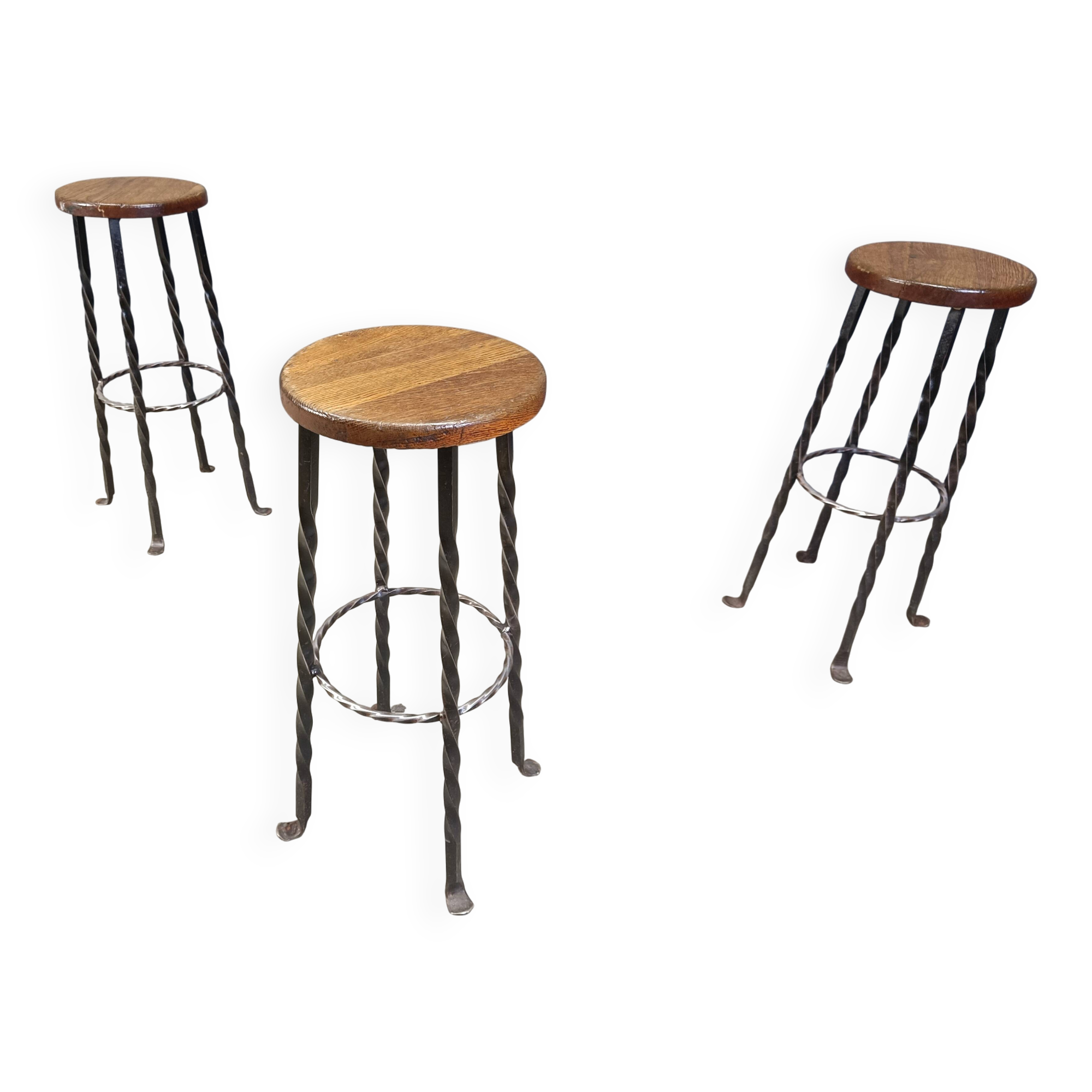 Vintage french wrought iron bar stools, 1960s - set of 3