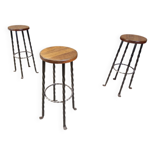 Tabourets de bar vintage en fer forgé français, années 1960 - lot de 3