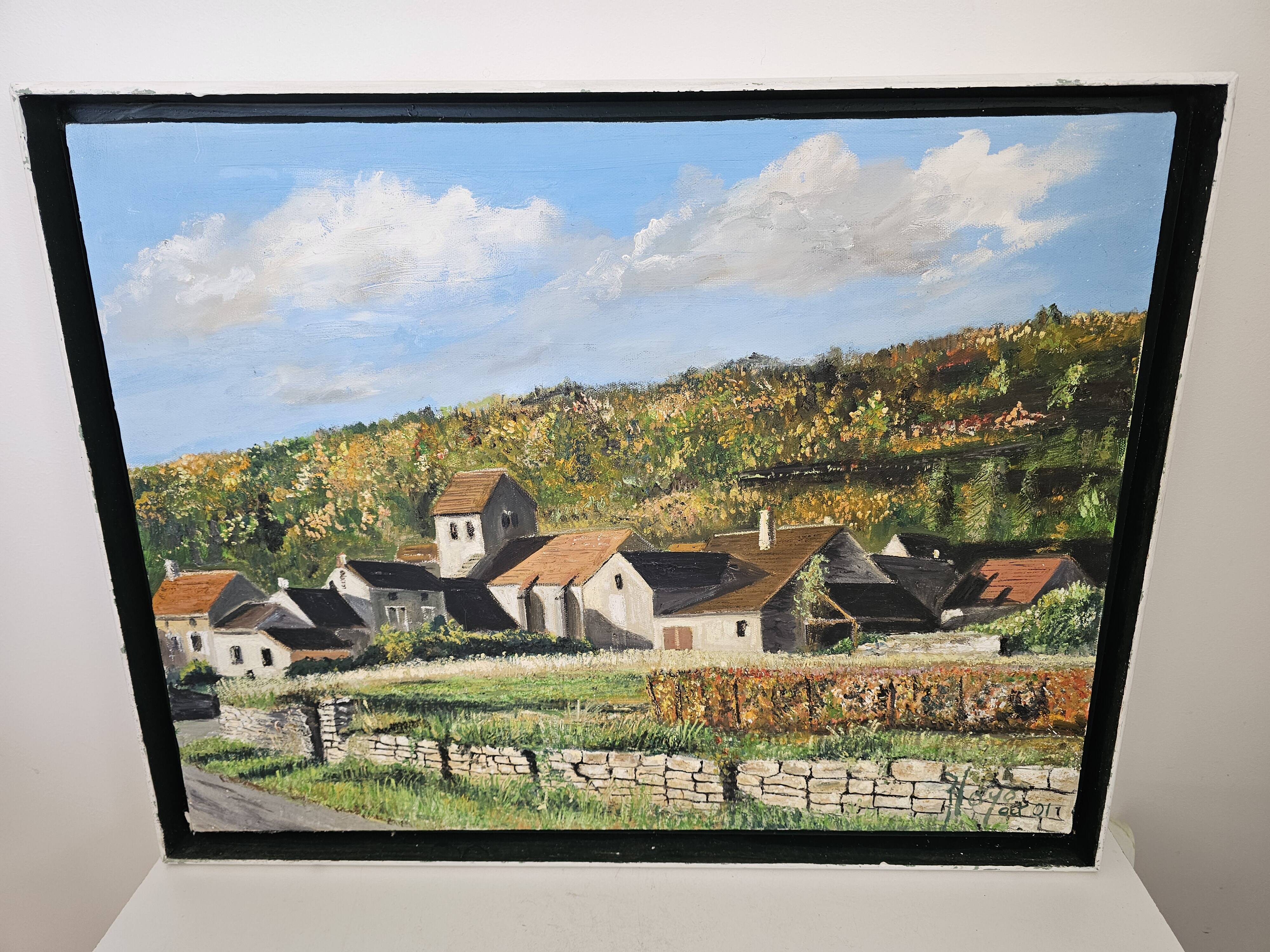 Oil on Canvas Painting of a Burgundian Village signed Blayo