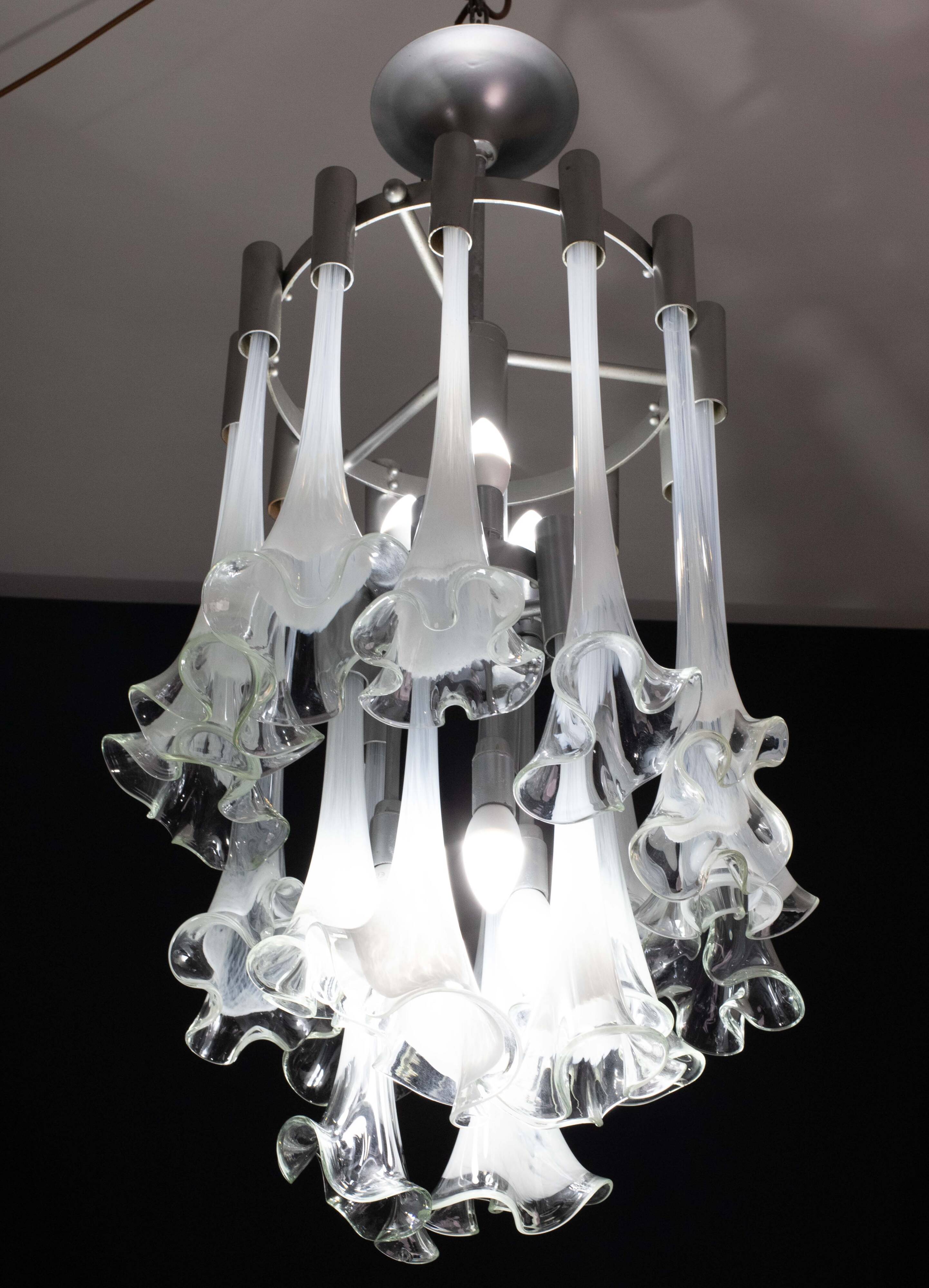 Lustre blanc en verre de Murano « Calle » de Venini, 1970