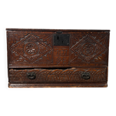 Coffre à bible anglais en chêne sculpté, 1671, Charles II bible box, XVIIe