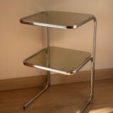 Table d’appoint acier et verre fumé 1970