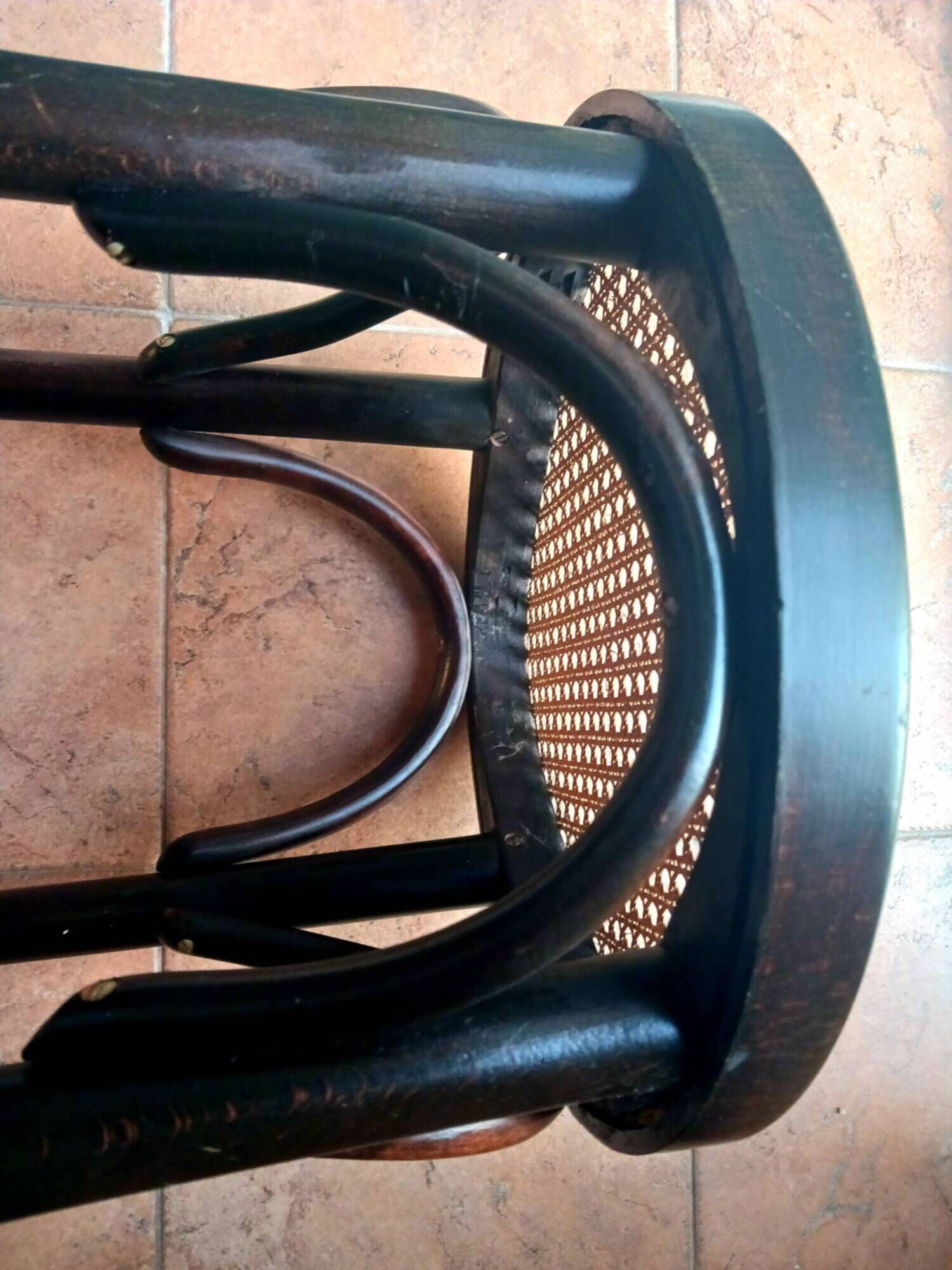 Set of 2 high bar stools made of wicker and rattan cane.